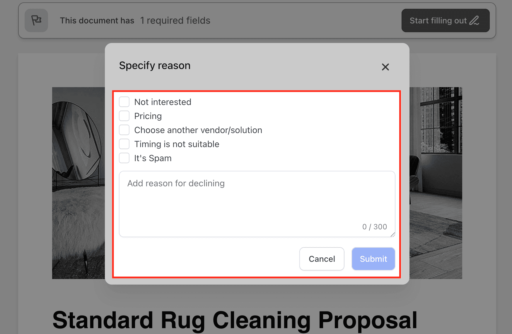 Schermata 2 — Raccogli Feedback e Automatizza i Follow-Up con la Funzionalità Decline Documents