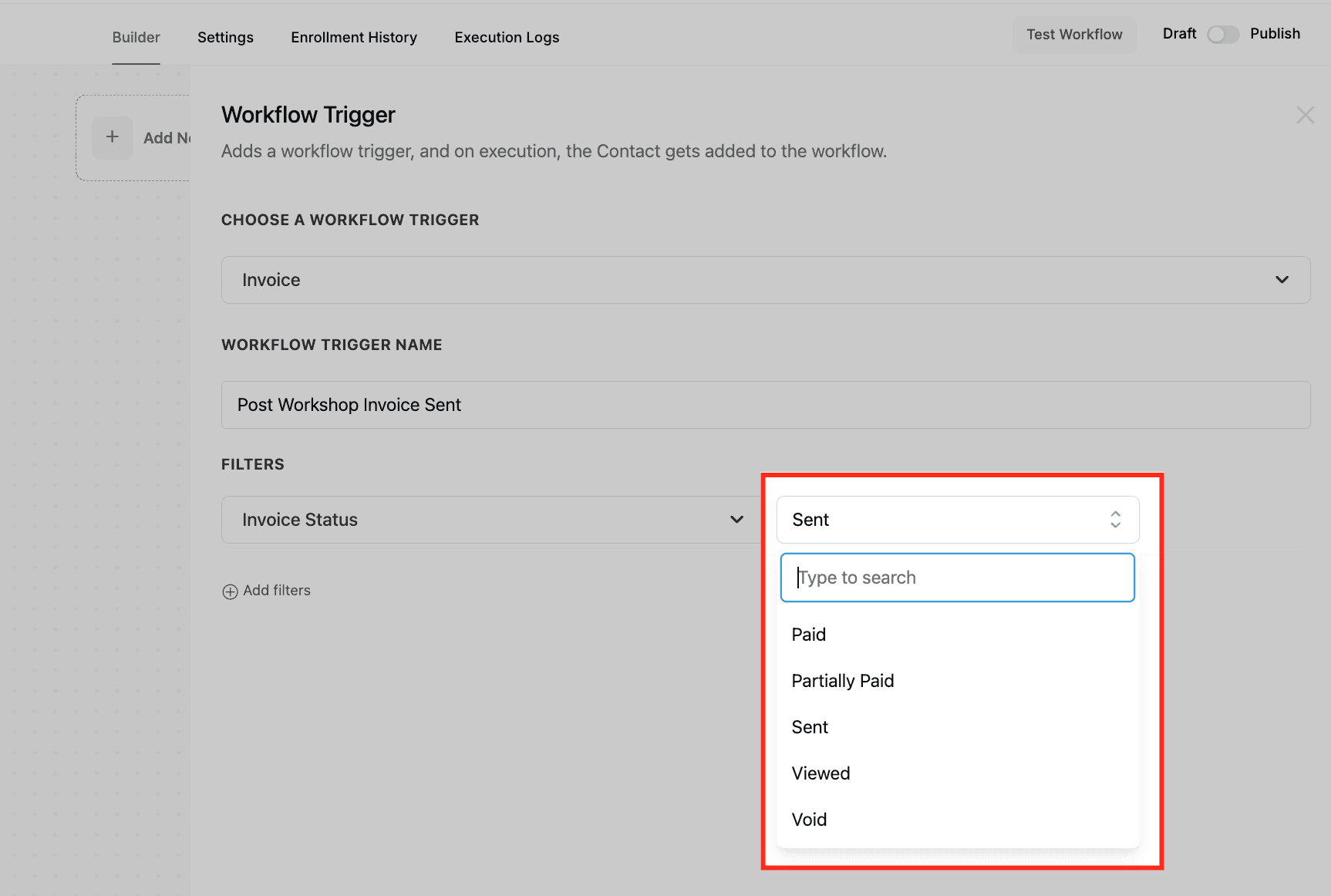 Schermata 3 — Workflow Trigger - Fattura