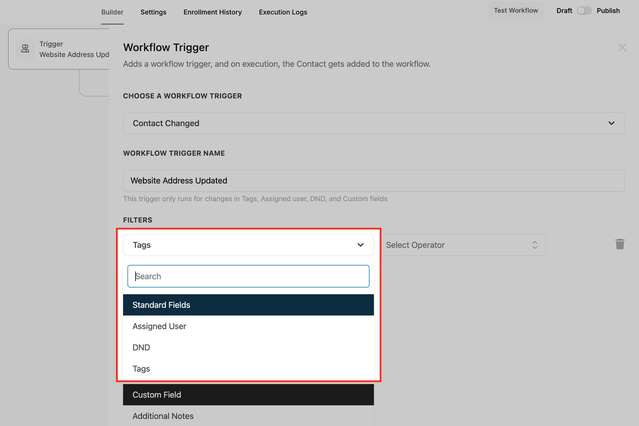 Schermata 5 — Workflow Trigger - Contatto Modificato