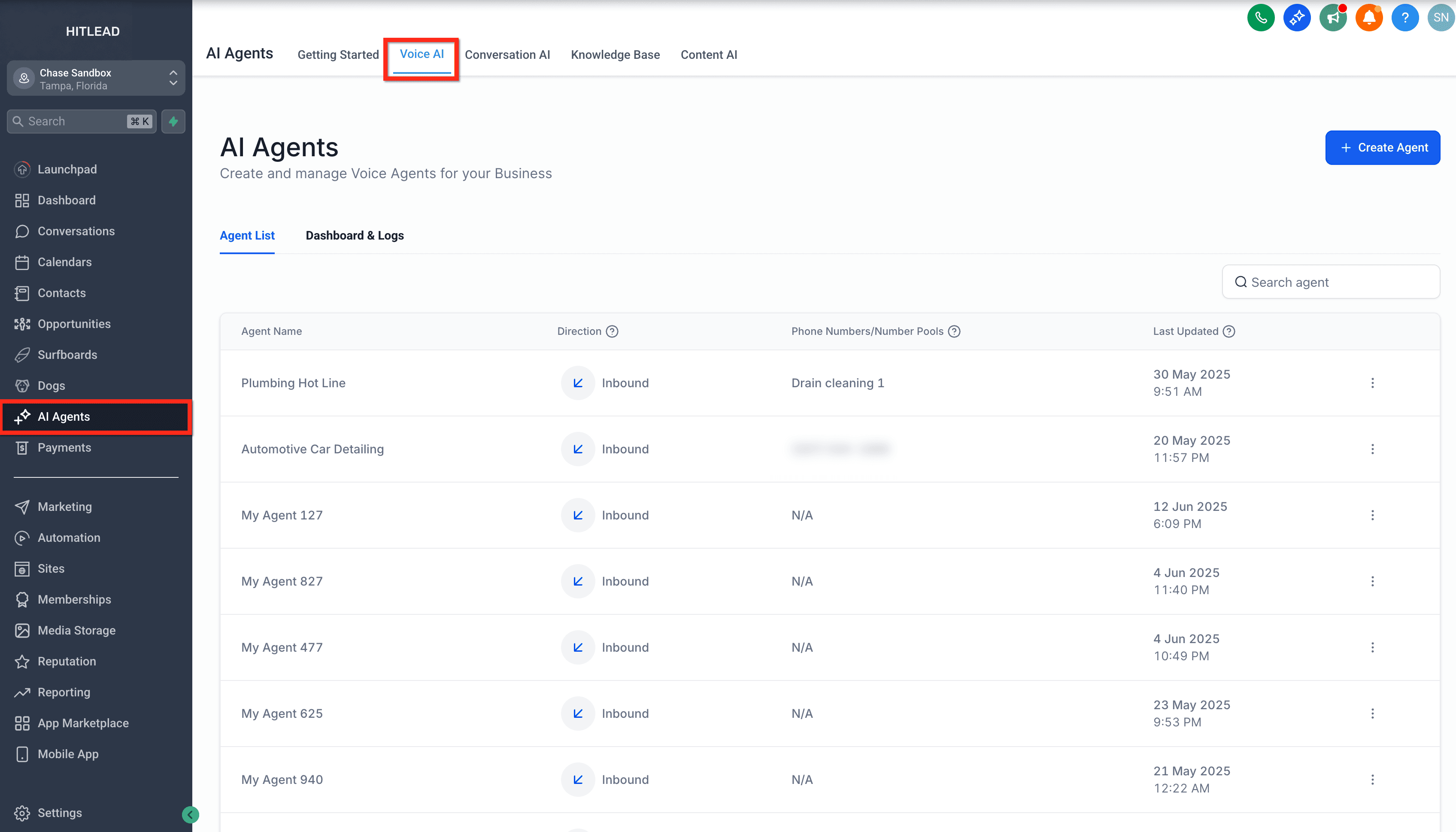 Schermata 1 — Supporto Number Pool negli Agenti Voice AI