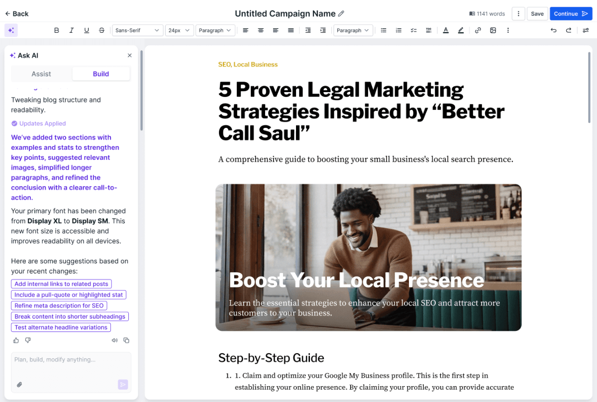Schermata 3 — Crea articoli del blog con l'AI