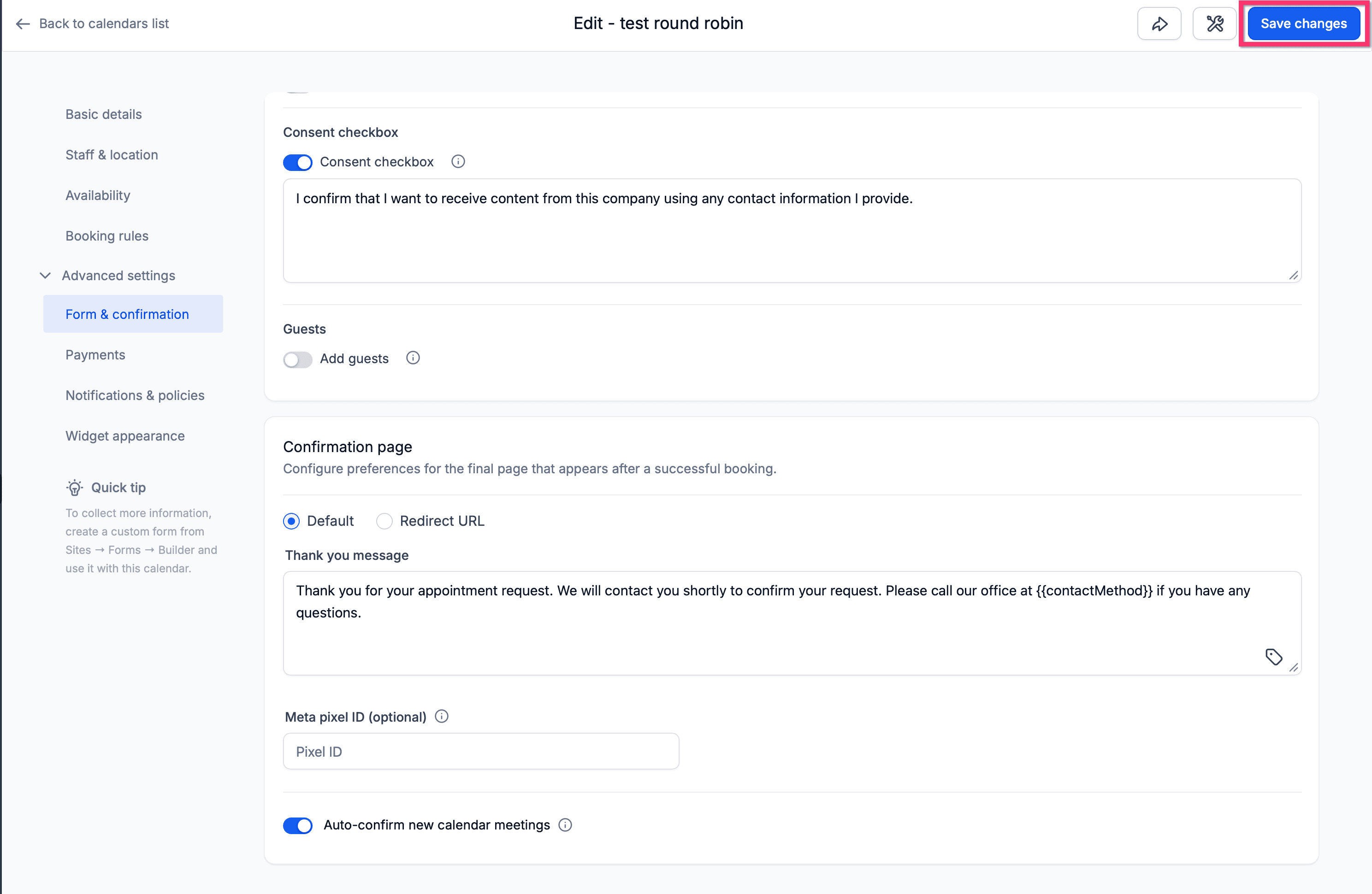 Schermata 3 — Aggiungere Form Personalizzati ai Calendari