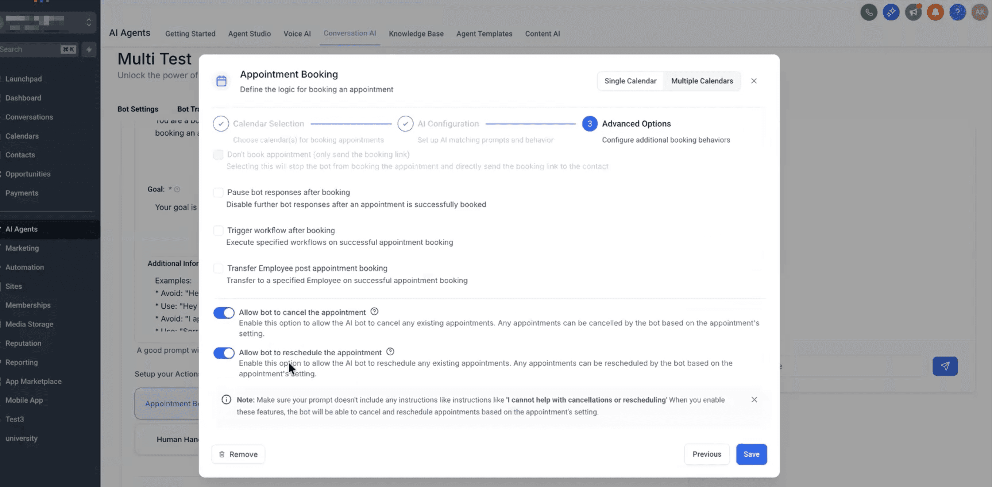 Schermata 7 — Guida alla Configurazione di Prenotazione Multi-Calendario per Conversation AI