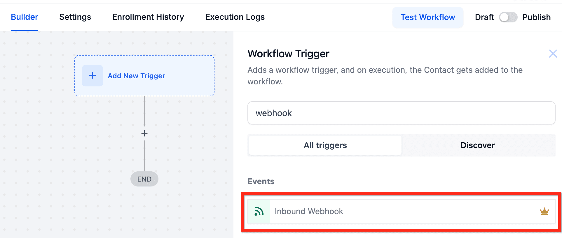 Schermata 1 — Workflow Trigger - Inbound Webhook