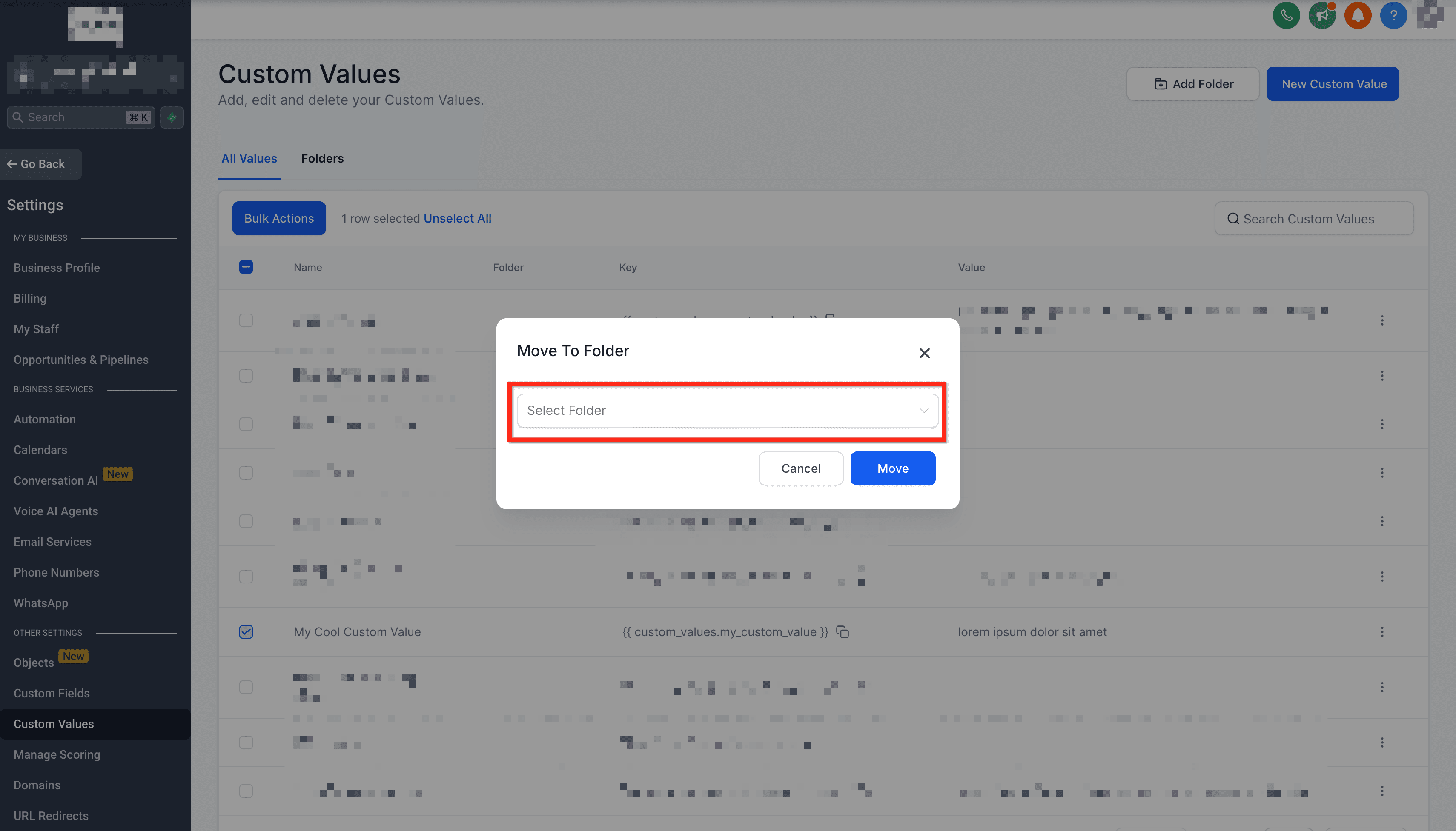 Schermata 18 — Impostazioni Custom Values