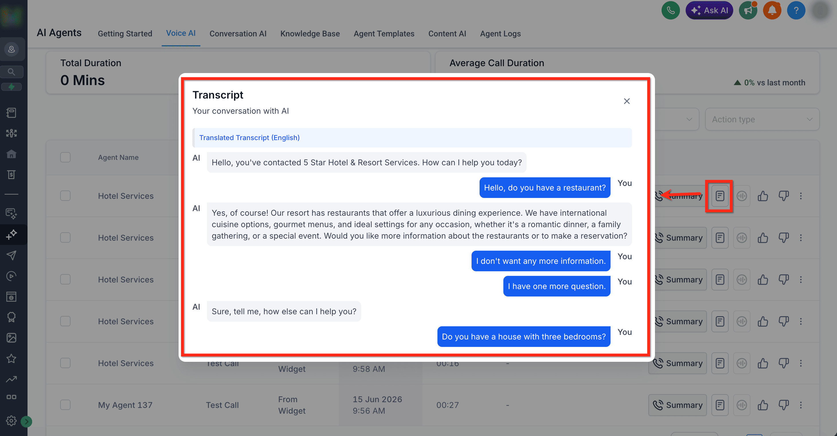 Schermata 9 — Voice AI: Servizio di Traduzione per Trascrizione e Riepilogo delle Chiamate