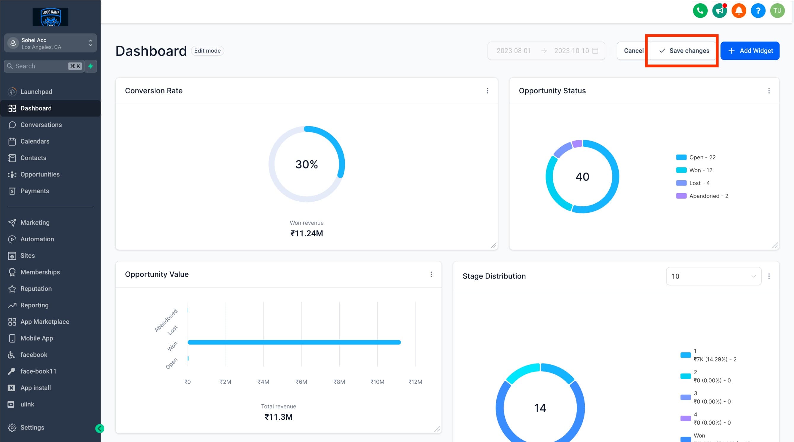 Schermata 3 — Riorganizzare i Widget