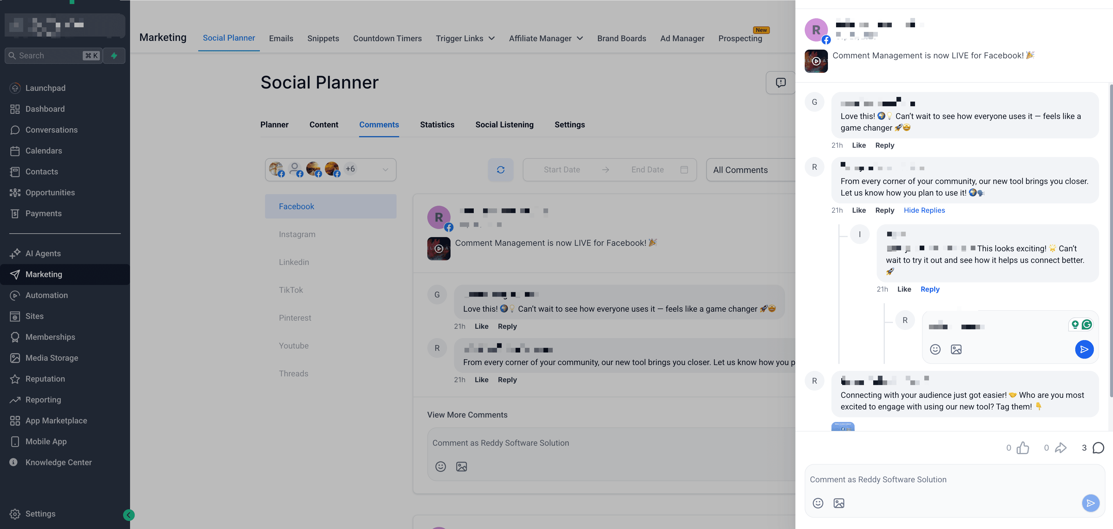 Schermata 2 — Gestire i Commenti nel Social Planner