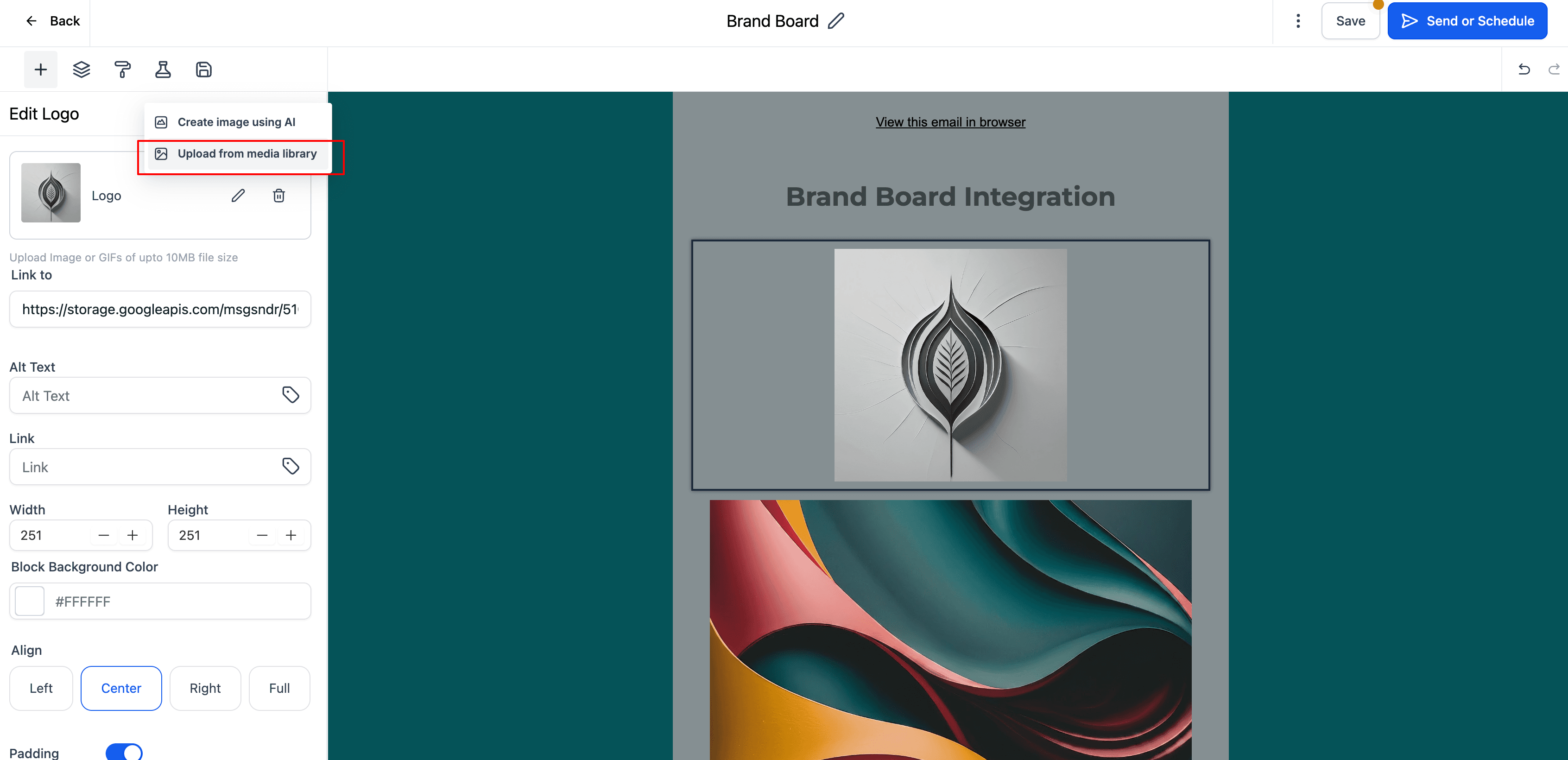 Schermata 5 — Come usare i Brand Board nelle email?