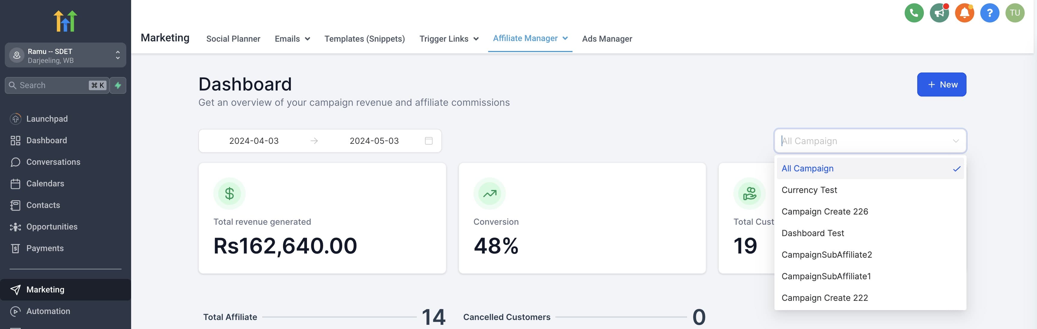 Schermata 2 — Dashboard dell'Affiliate Manager