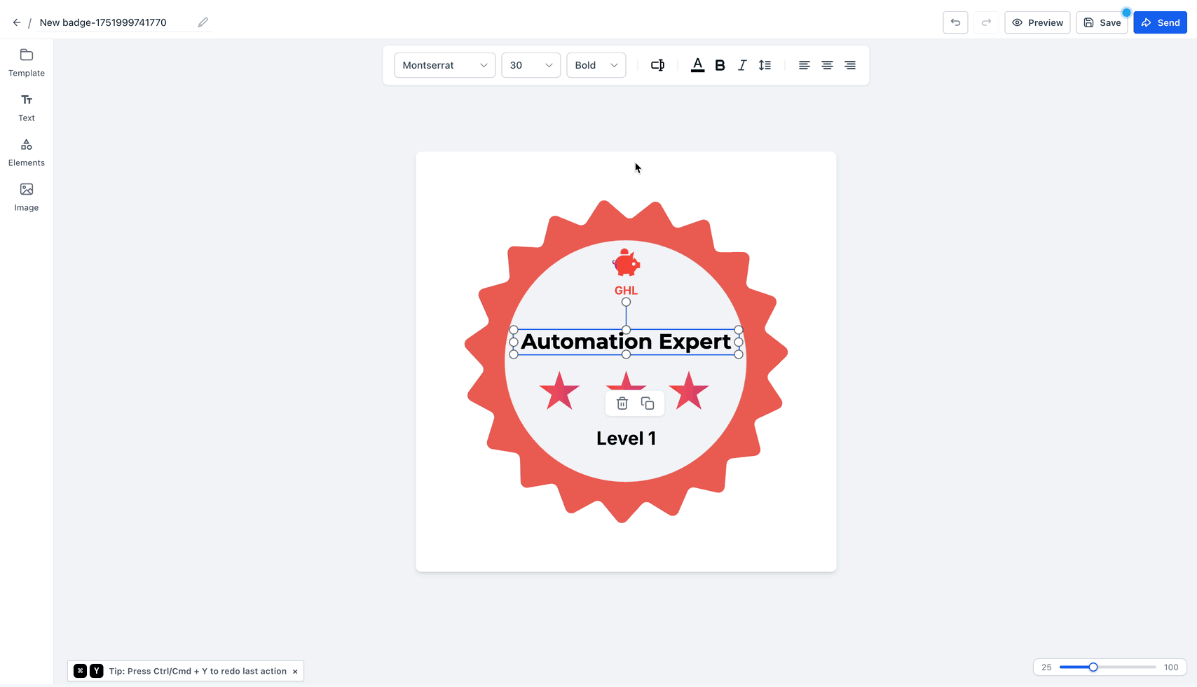 Schermata 4 — Come usare i Badge nel Certificate Builder