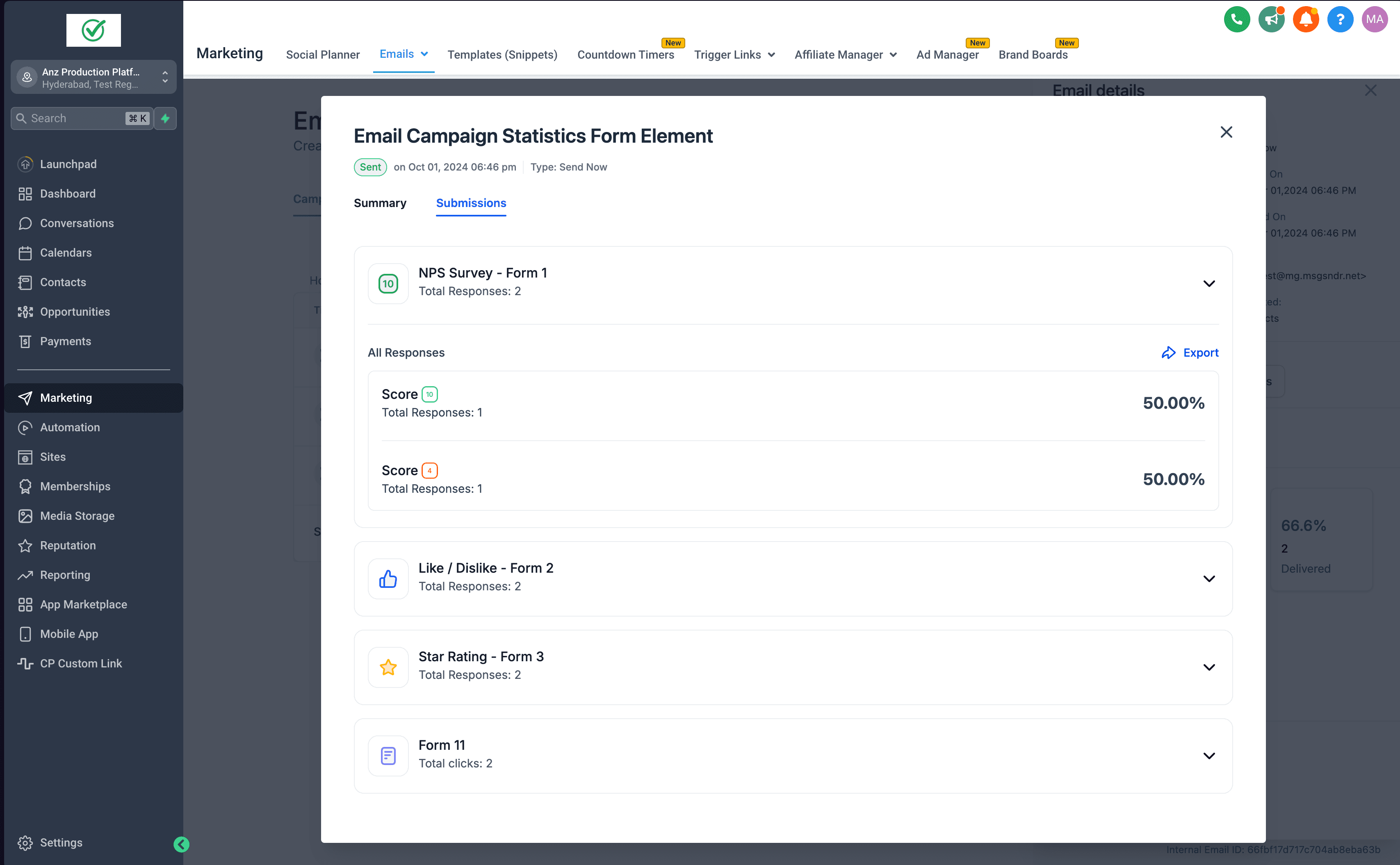 Schermata 7 — Usare l'elemento Inline Form/Survey nelle campagne email