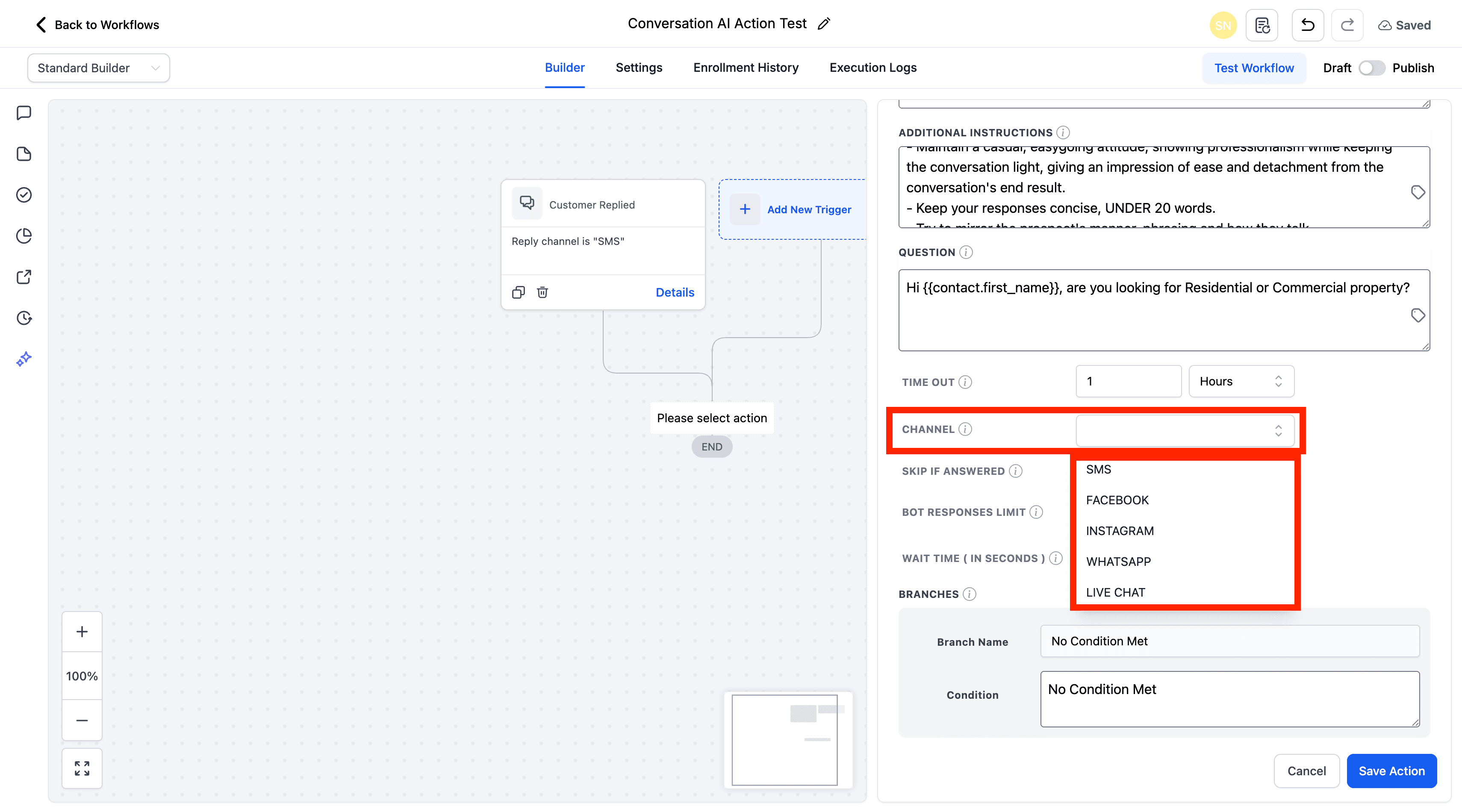 Schermata 8 — Azioni Workflow - Conversation AI