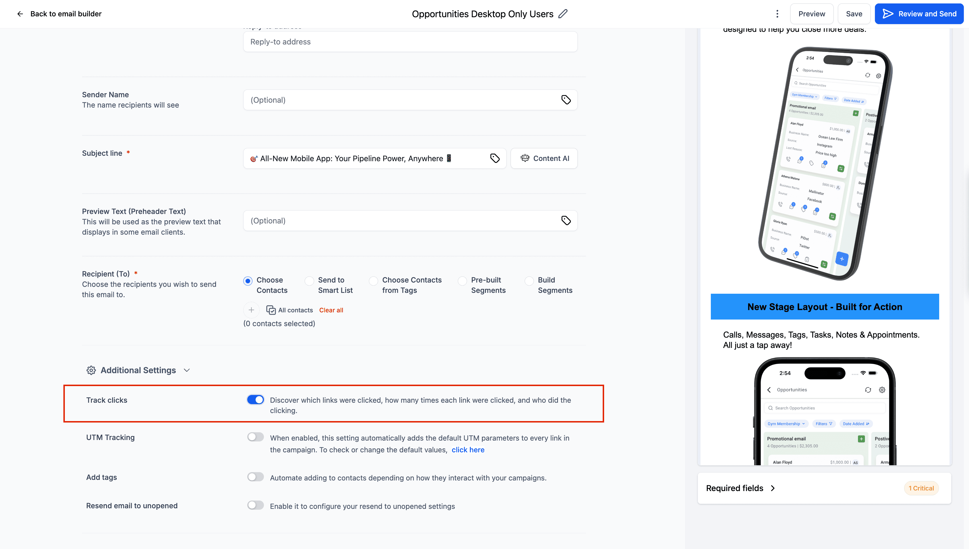 Schermata 1 — Performance dei Click nelle Statistiche Email