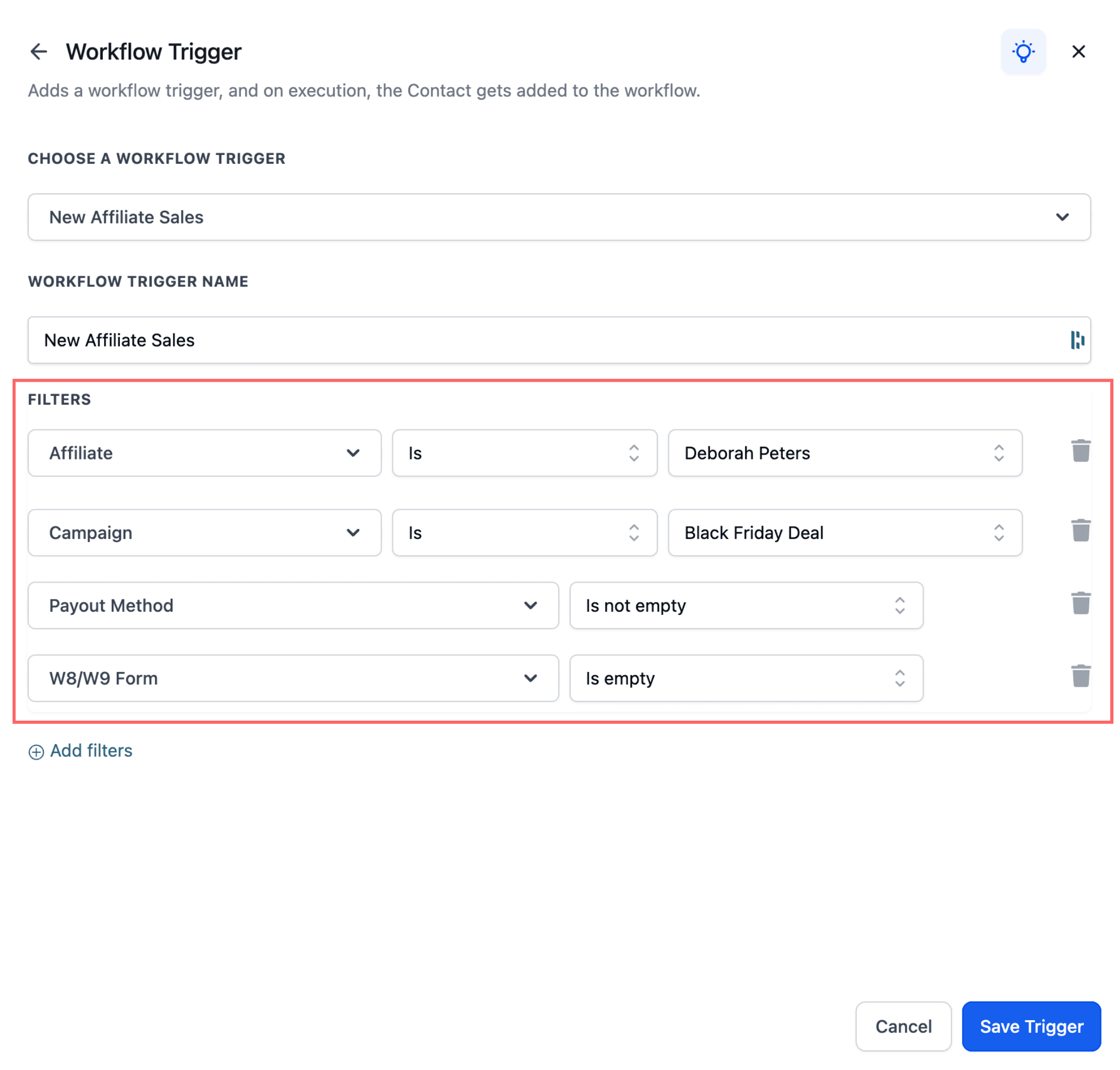 Schermata 1 — Automatizza i follow-up delle vendite affiliate con il Trigger "New Affiliate Sale"