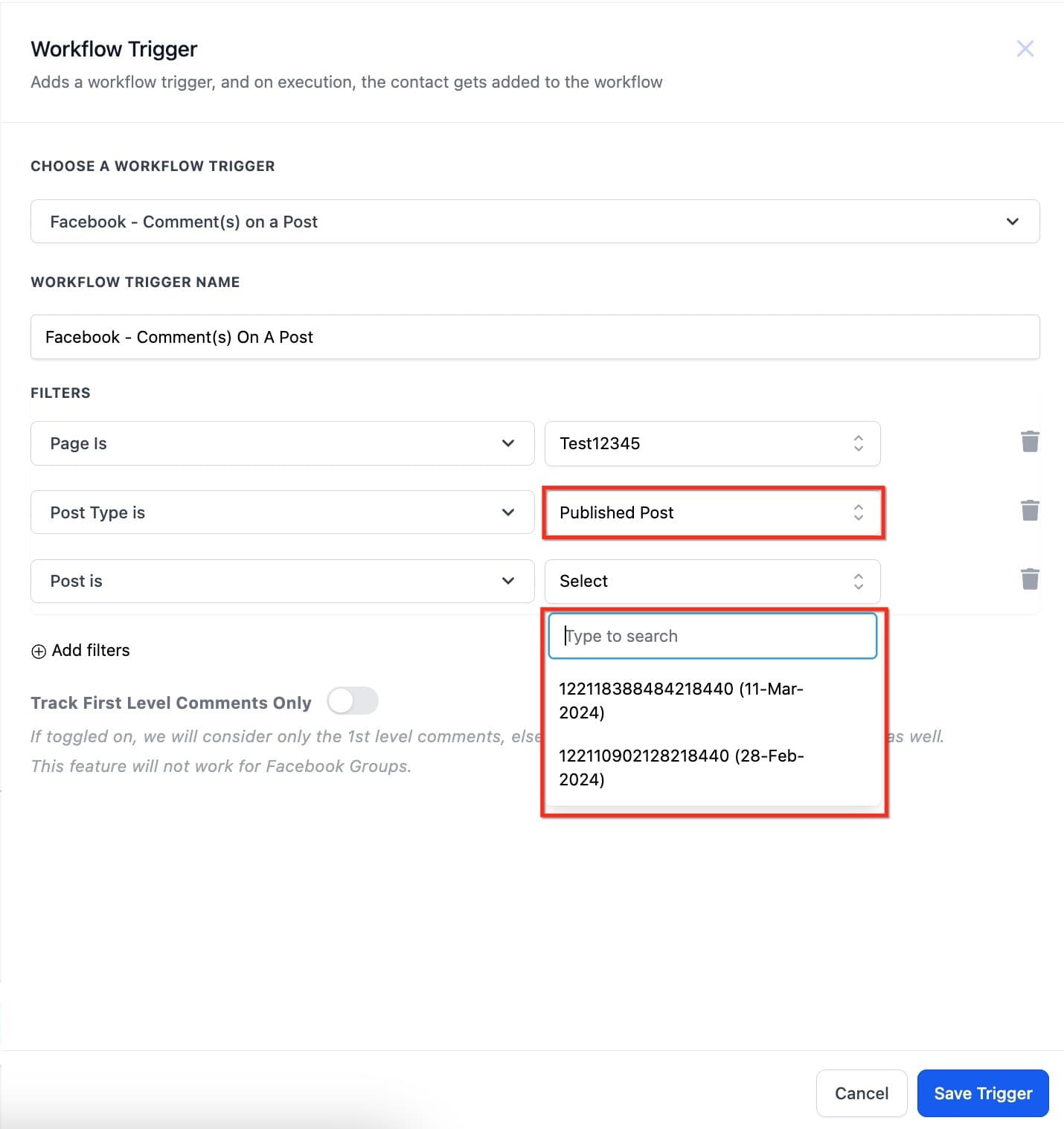 Schermata 7 — Workflow Trigger - Commenti Instagram su un Post