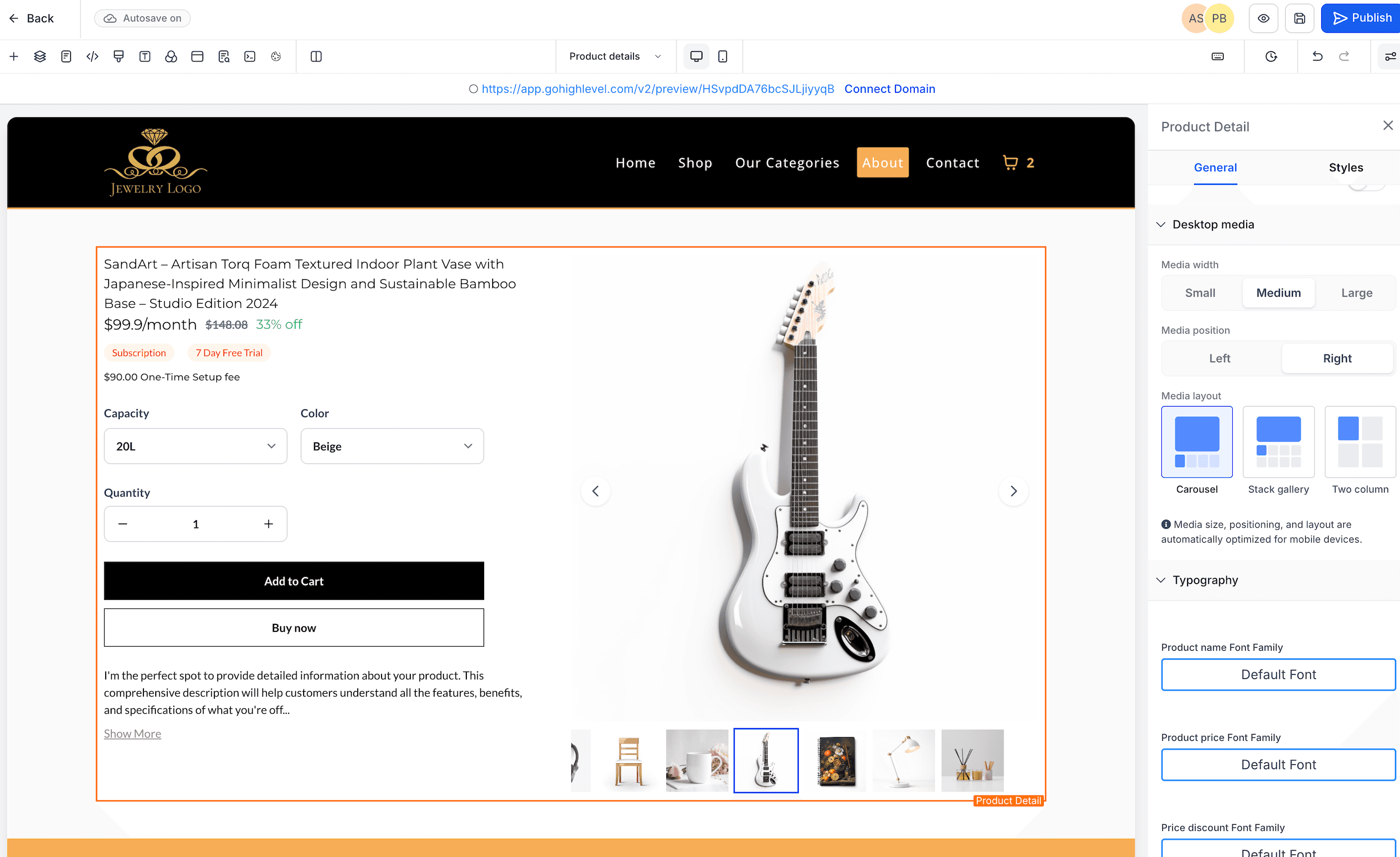 Schermata 7 — Layout Media Prodotto per la Pagina Dettaglio Prodotto in HITLEAD
