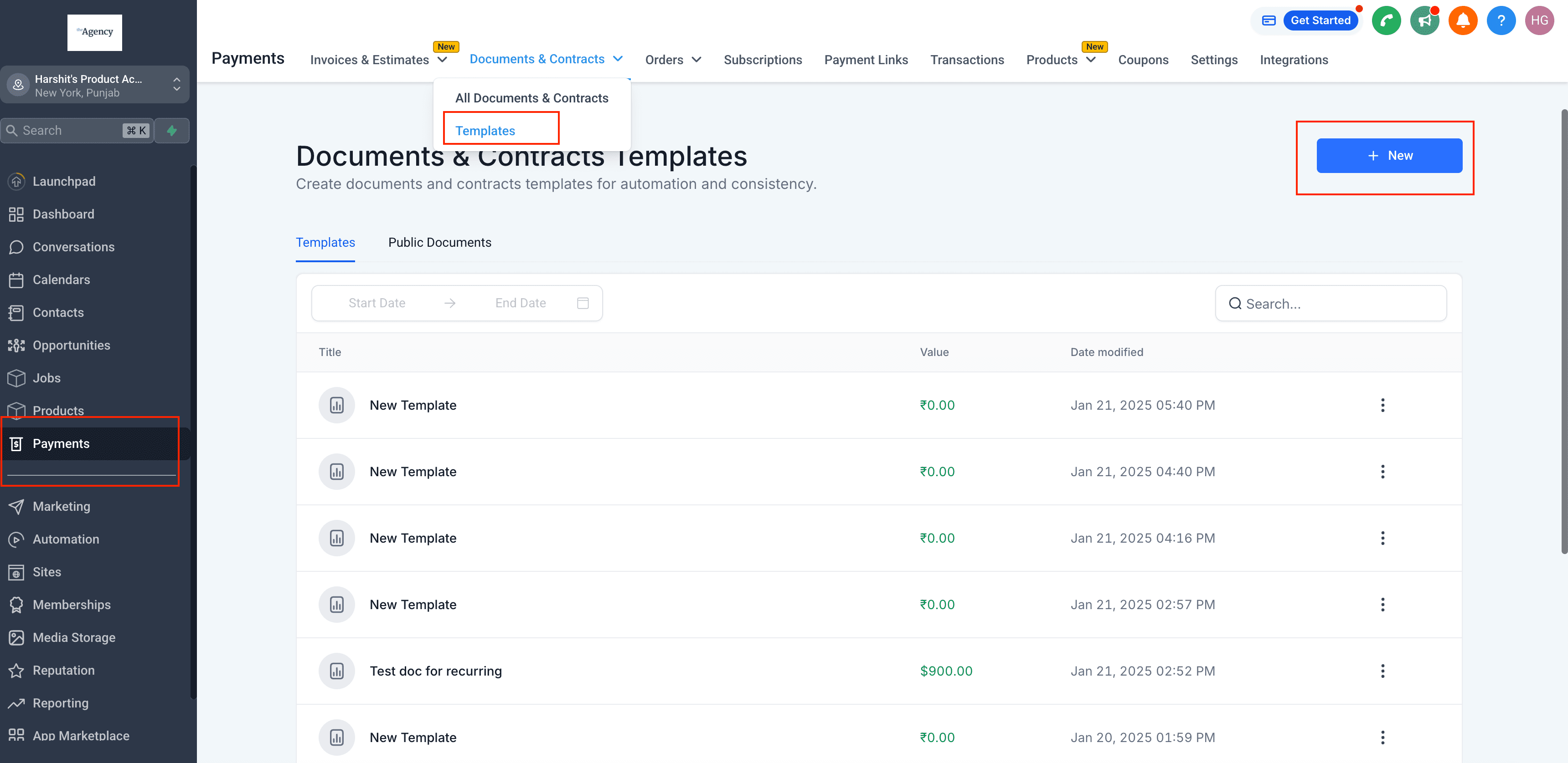 Schermata 1 — Template Documenti & Contratti con Valori Personalizzati delle Opportunità