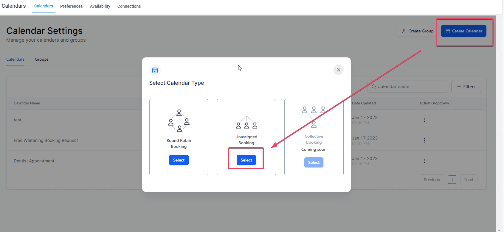 Schermata 2 — URL Personalizzato per i Calendari Non Assegnati