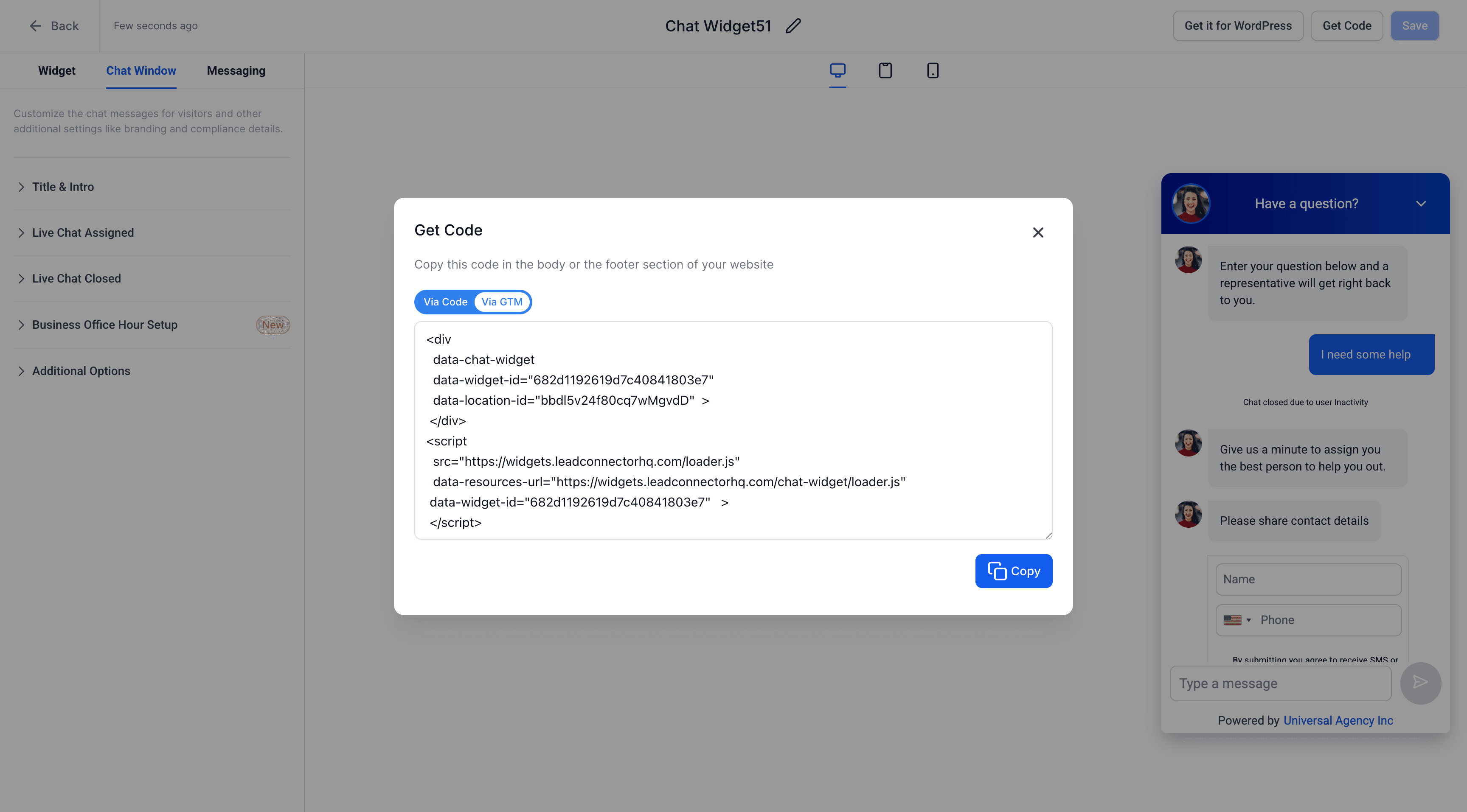 Schermata 1 — Monitora l'Attività del Chat Widget con Google Analytics 4 (GA4)