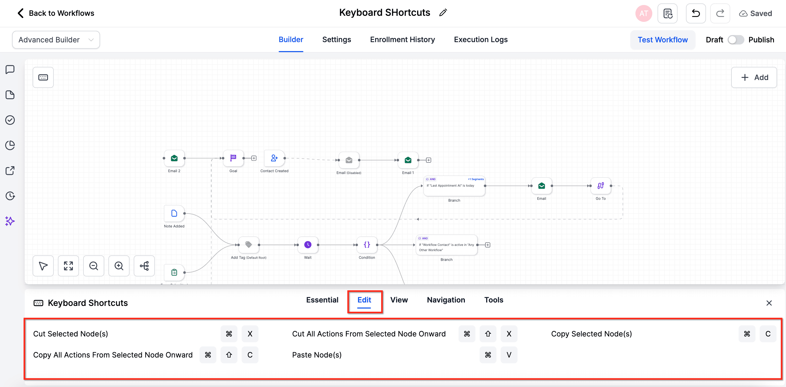 Schermata 6 — Scorciatoie da Tastiera nel Workflow Builder