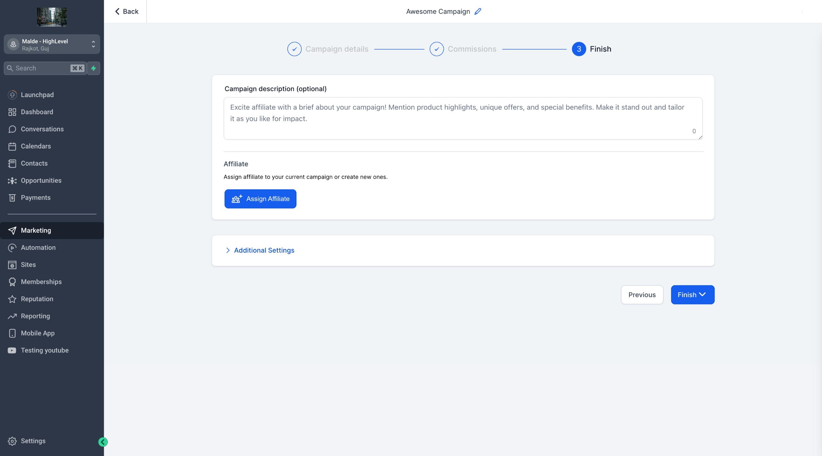 Schermata 9 — Come creare una Campaign di affiliazione