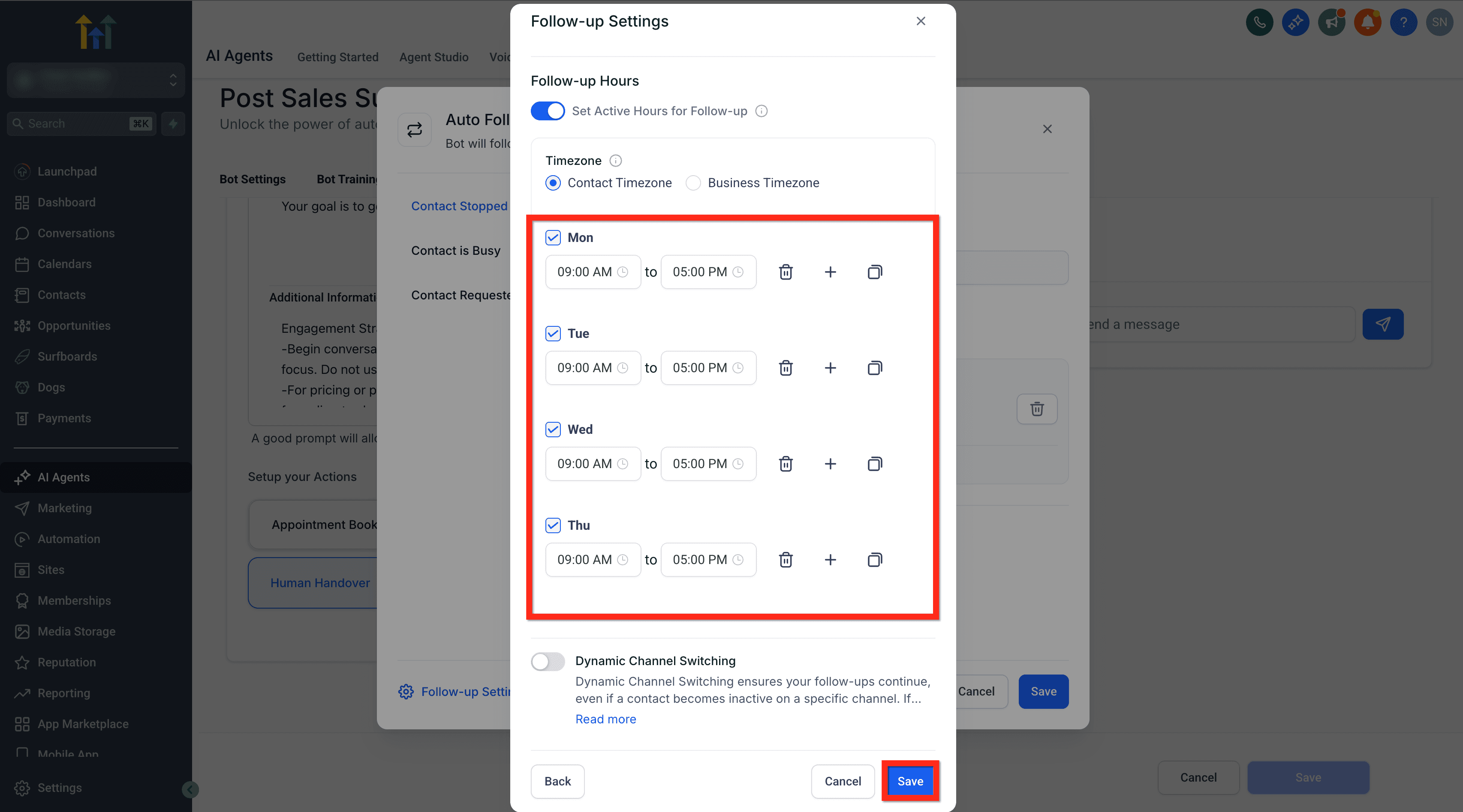 Schermata 9 — Conversation AI - Azione di Follow-Up Automatico
