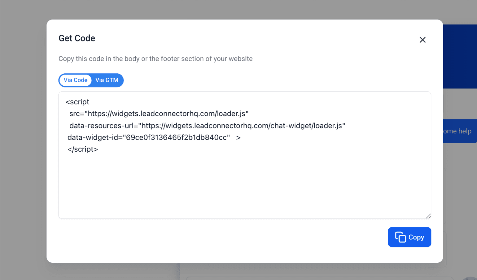 Schermata 5 — Come creare un Chat Widget Live incorporato (Embedded)