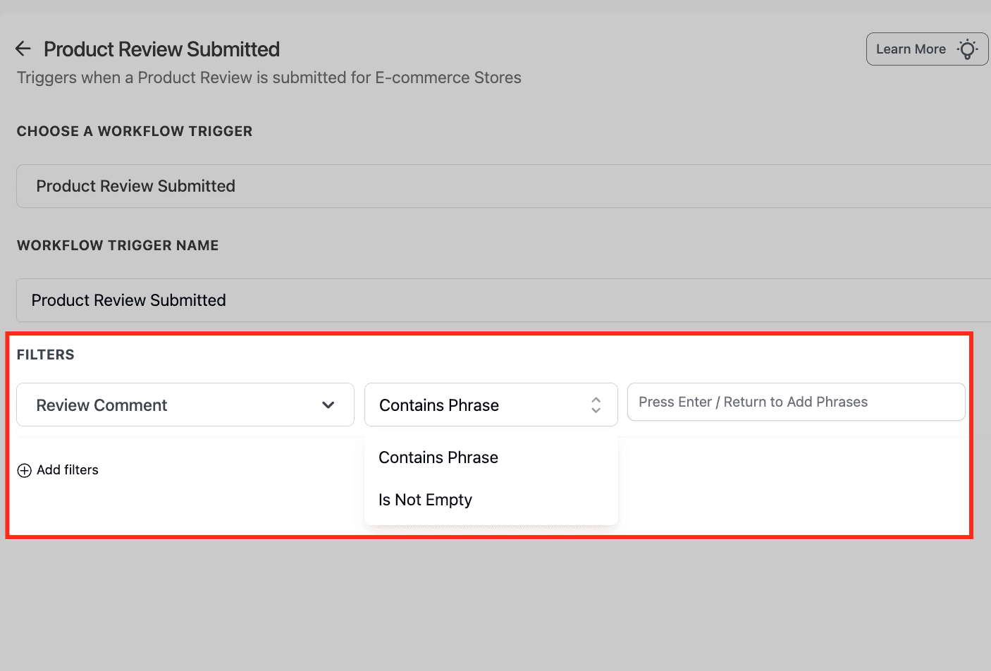 Schermata 7 — Workflow Trigger - Recensione Prodotto Inviata (per Store E-commerce)