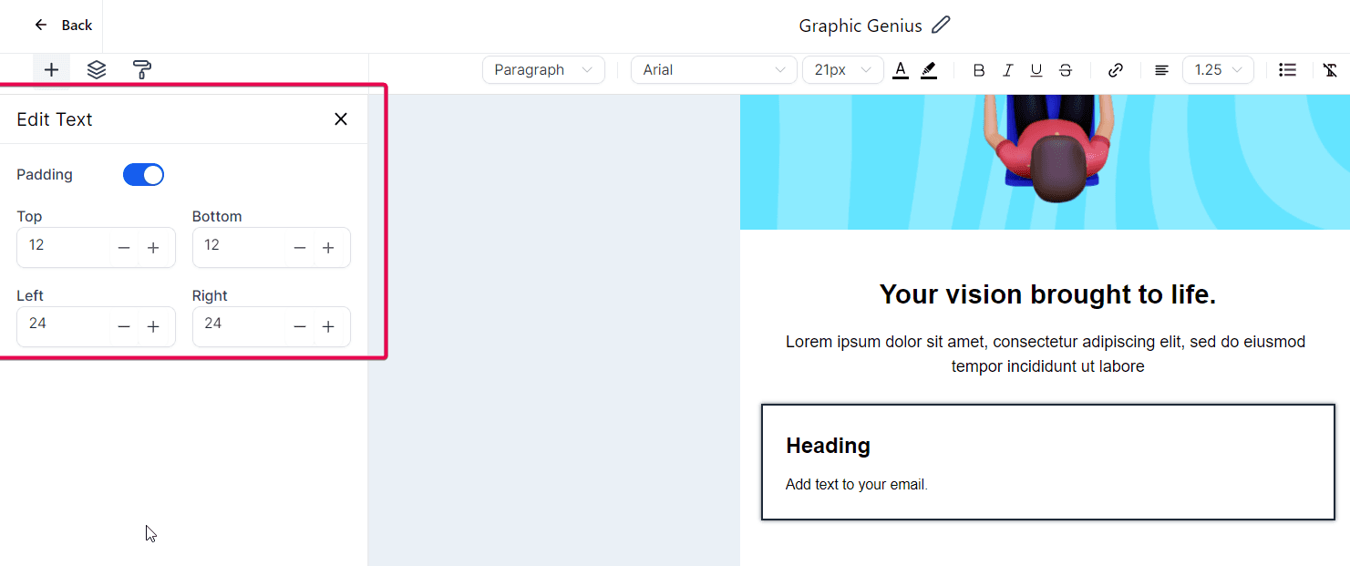 Schermata 9 — Come usare l'Email Builder e il suo Editor Inline