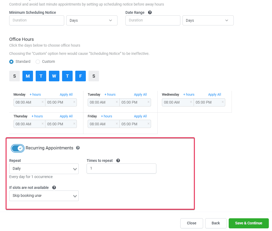 Schermata 6 — Configurare Appuntamenti Ricorrenti nel Calendario