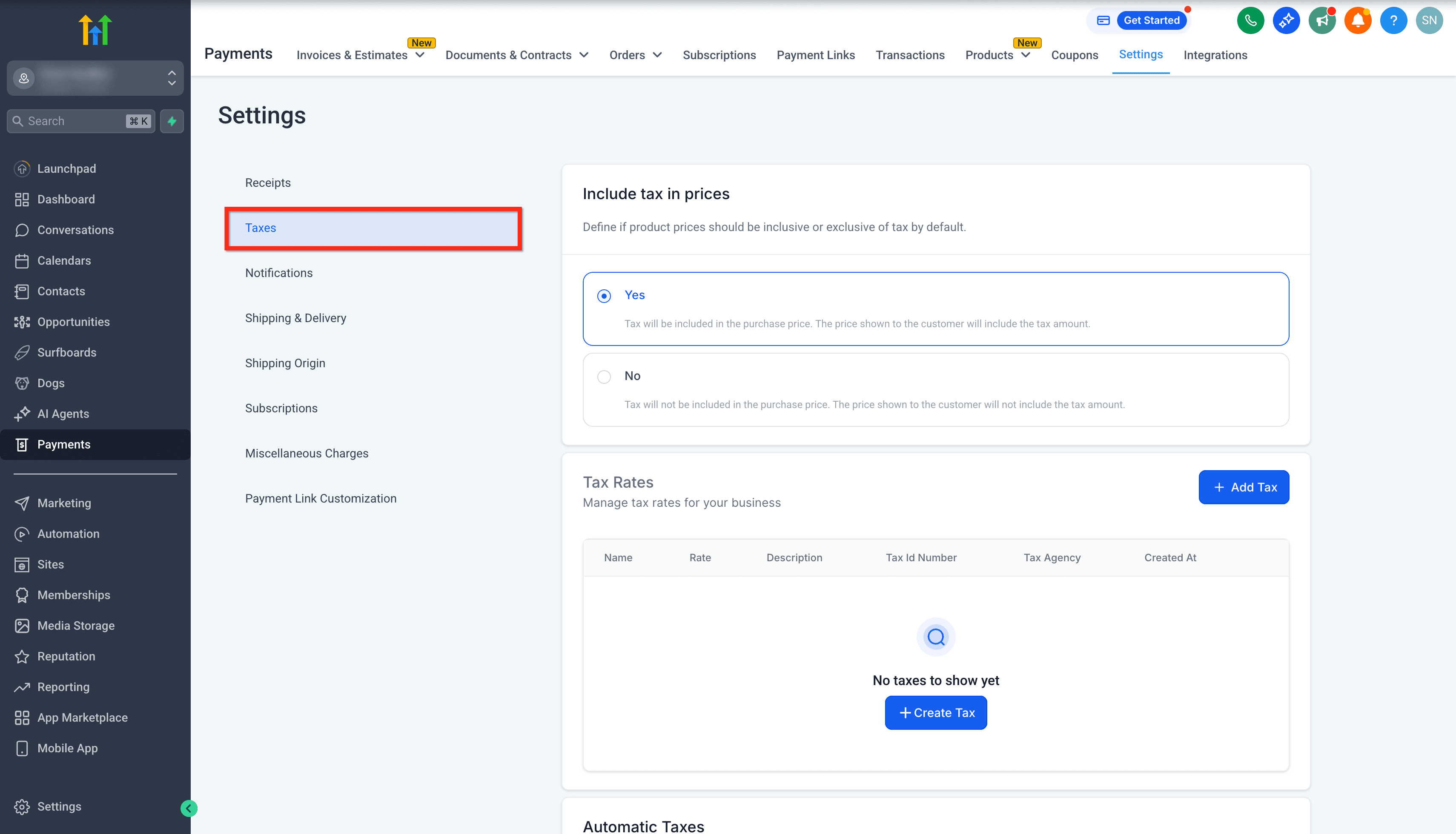 Schermata 10 — Come configurare e usare le Tasse Automatiche Internazionali