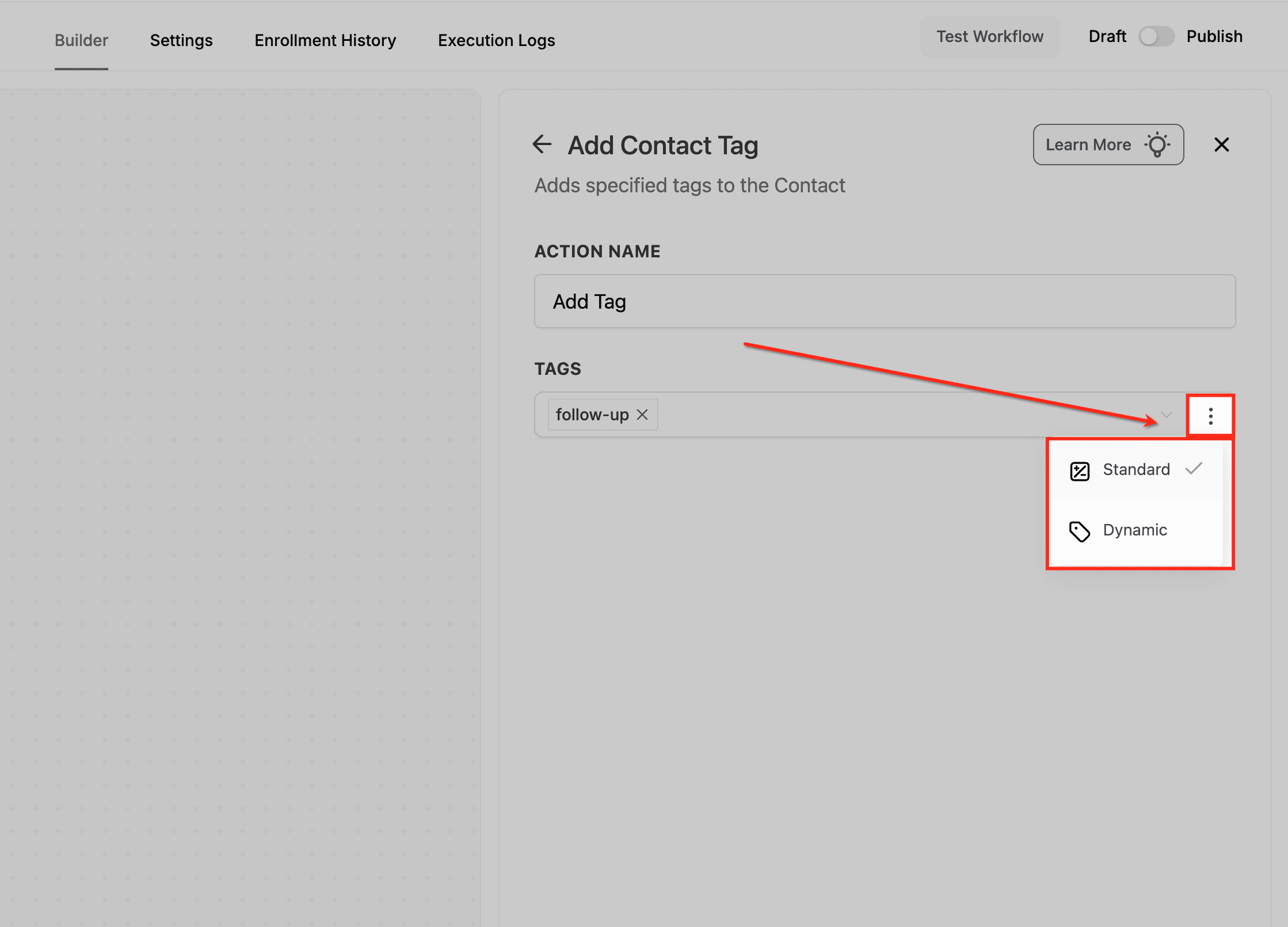 Schermata 6 — Azione Workflow - Aggiungi Tag al Contatto