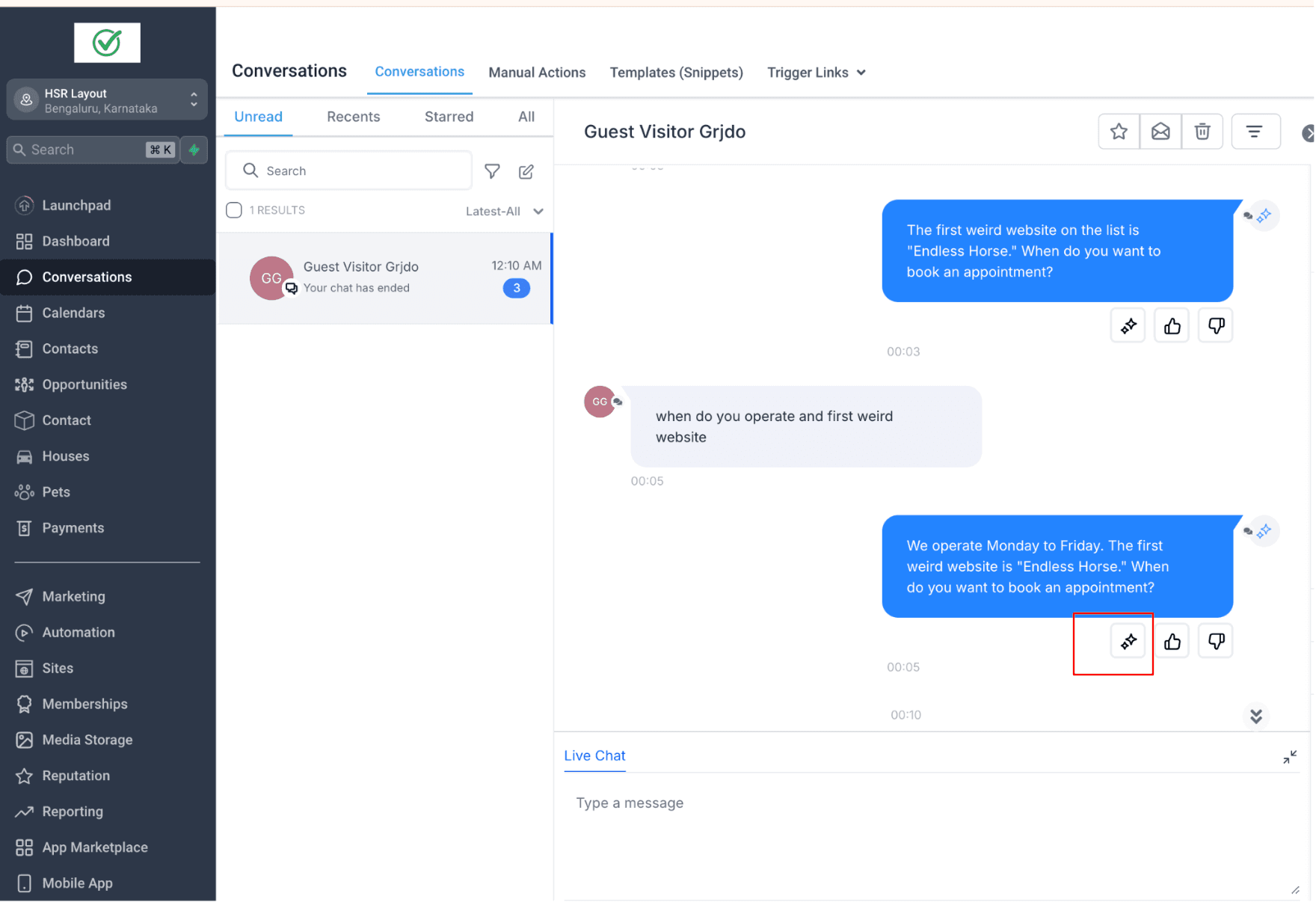 Schermata 1 — Response Info per i messaggi AI