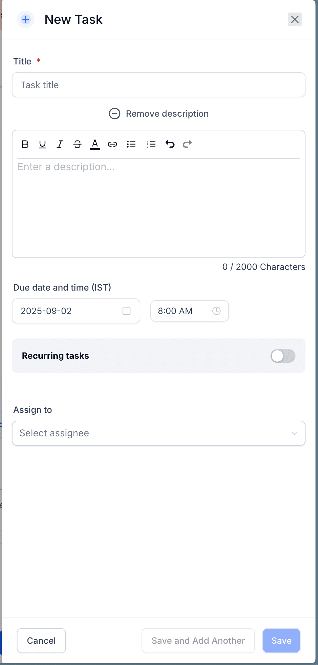 Schermata 2 — Gestione dei Task
