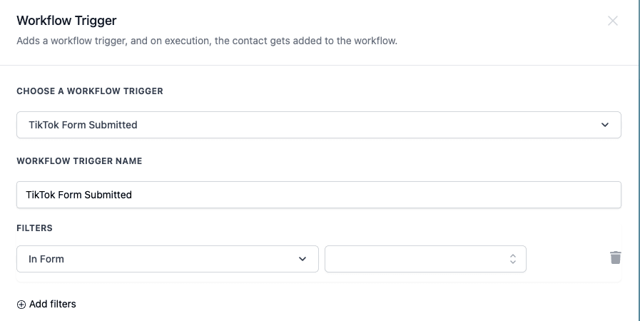 Schermata 1 — Workflow Trigger - TikTok Form Submit