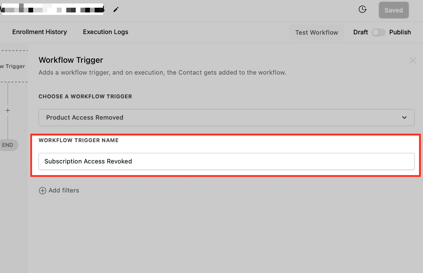 Schermata 2 — Workflow Trigger - Accesso al Prodotto Rimosso