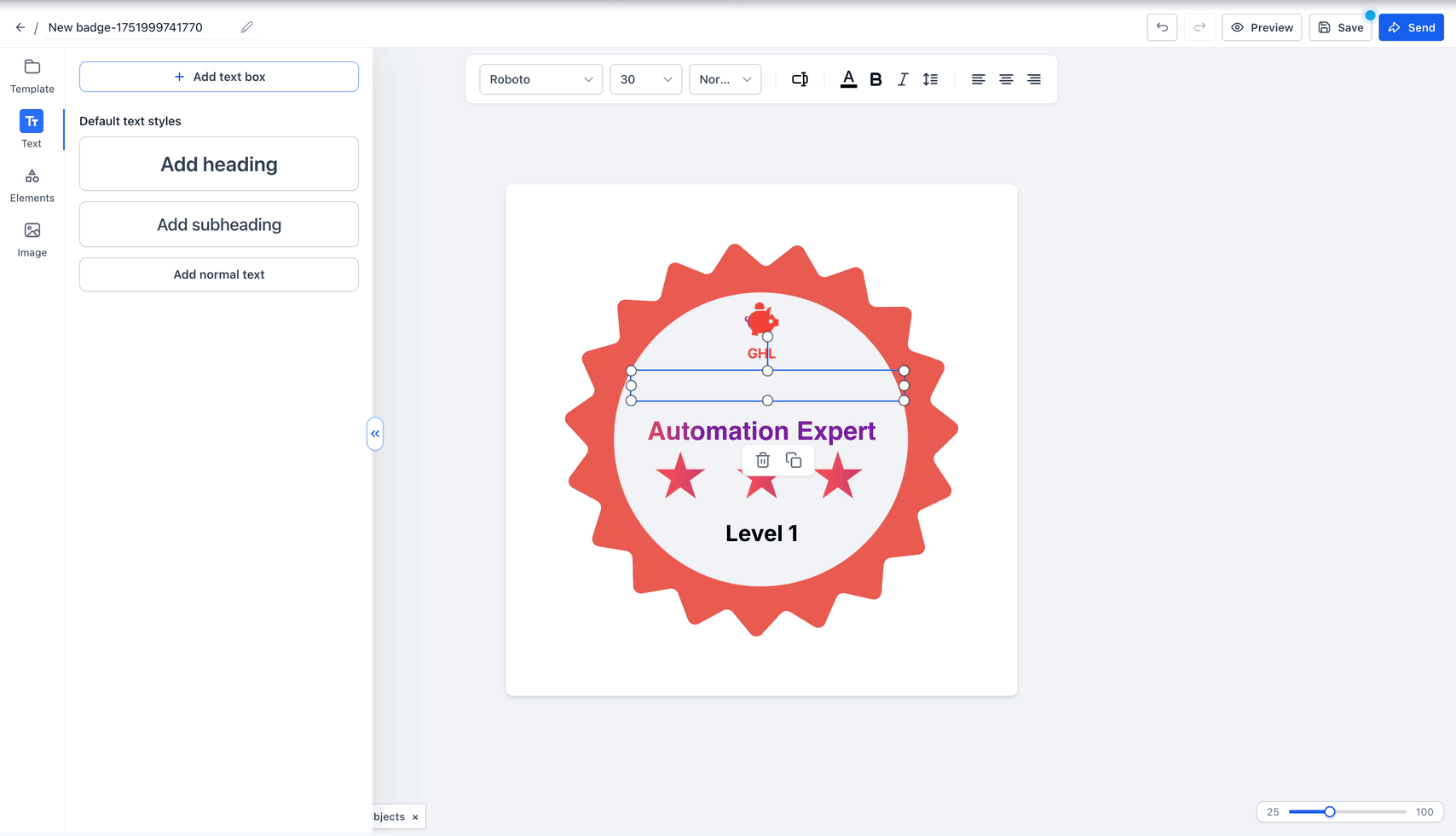 Schermata 5 — Come usare i Badge nel Certificate Builder