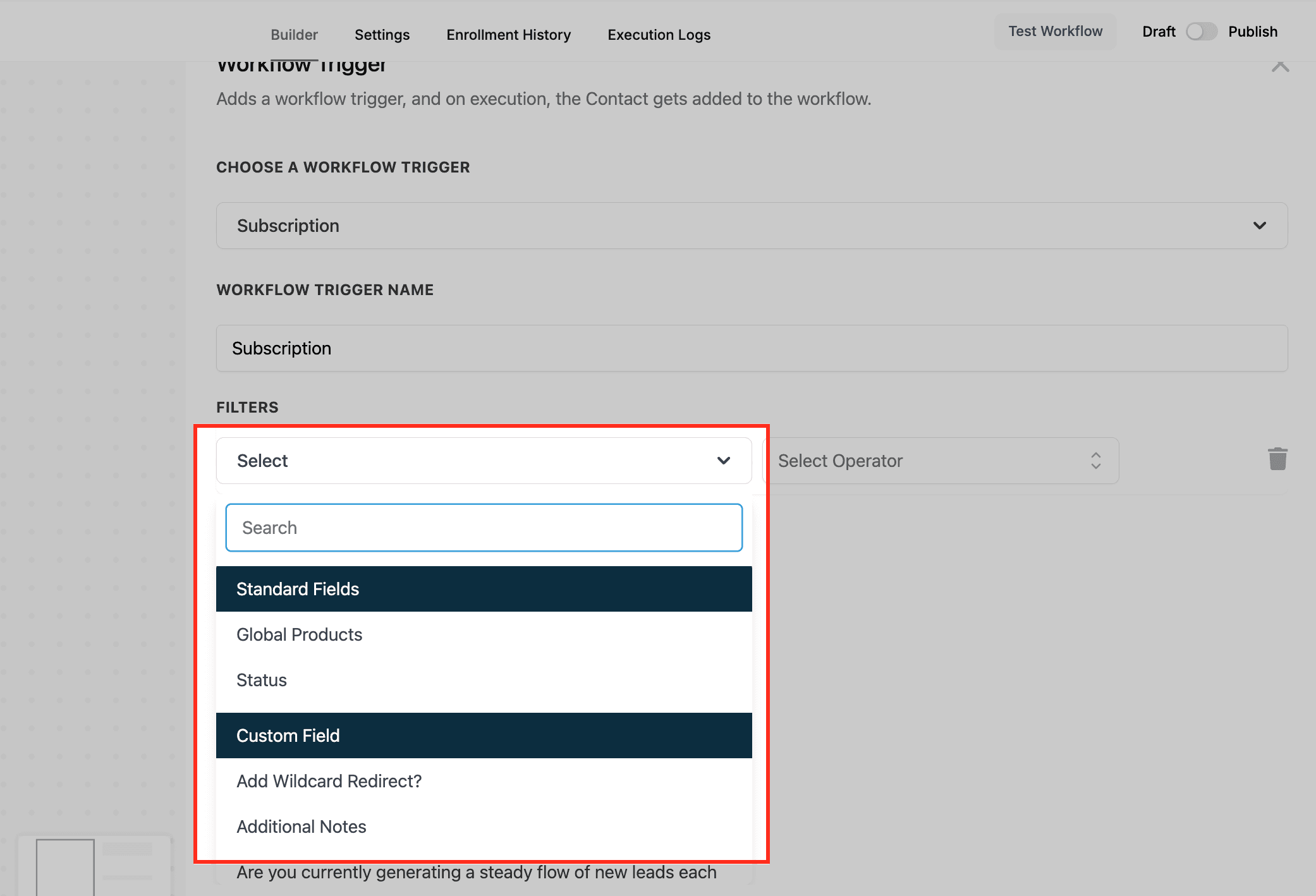 Schermata 3 — Workflow Trigger - Subscription