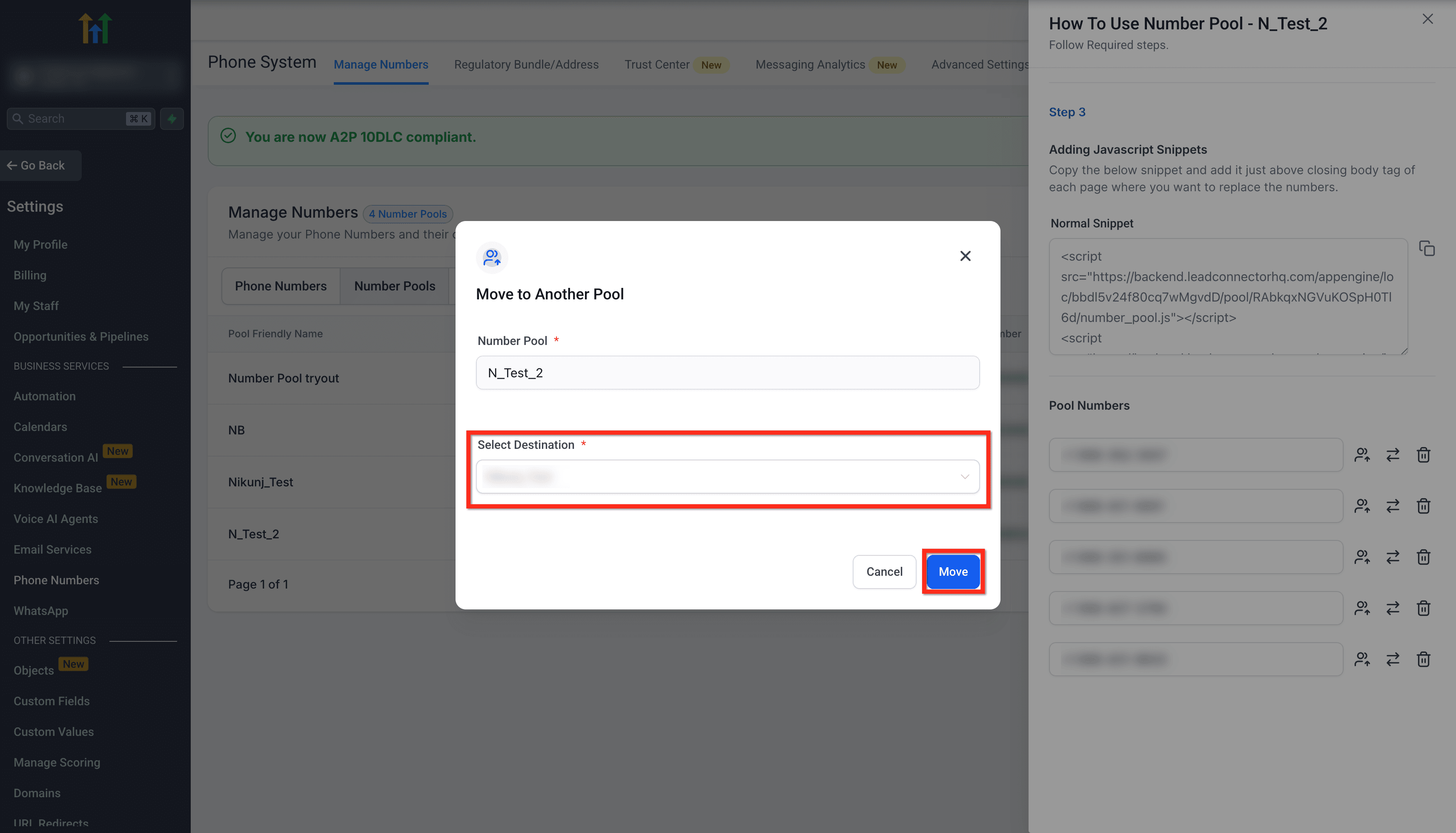 Schermata 6 — Gestione Avanzata del Number Pool per il Tracciamento delle Visite