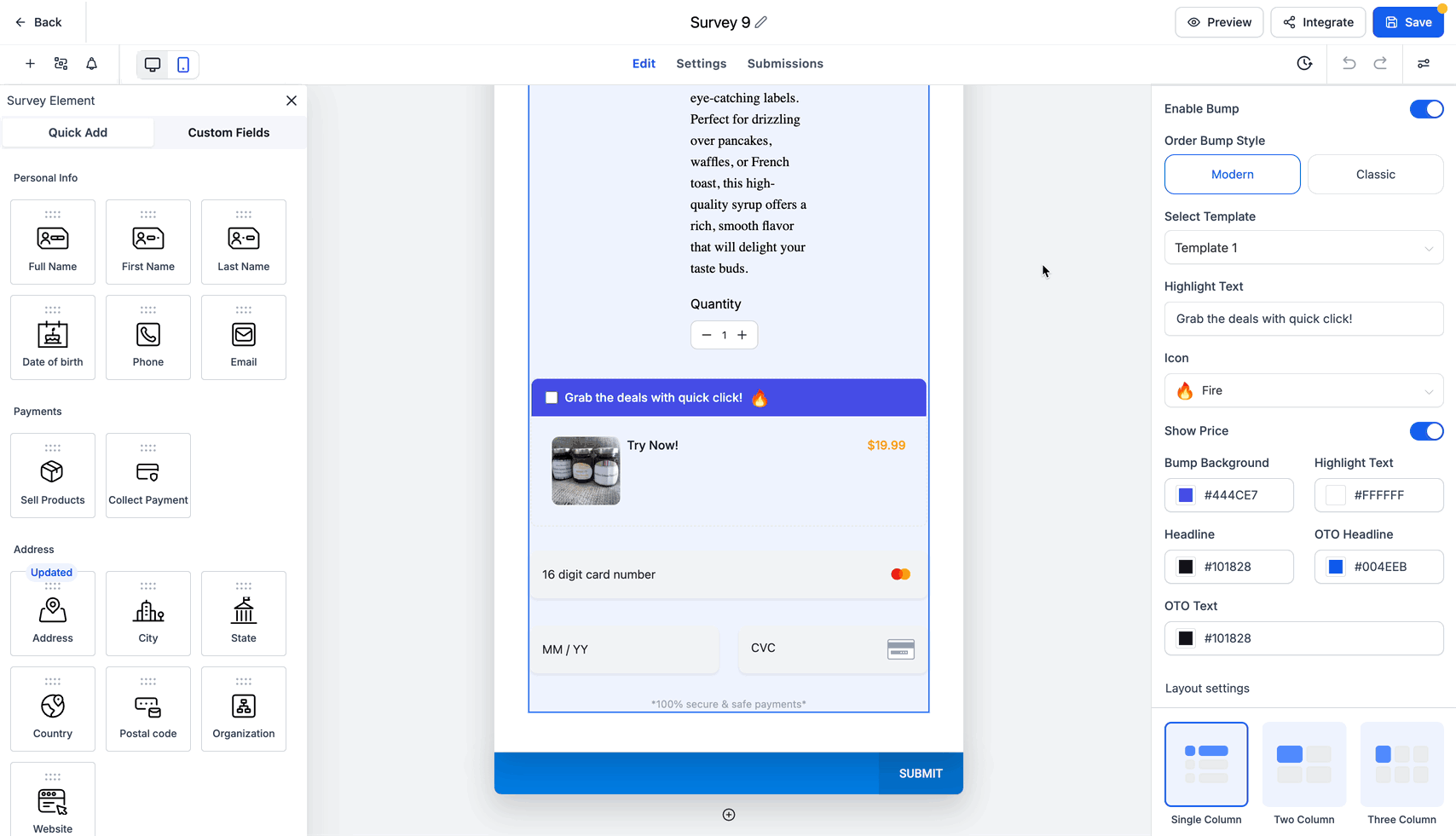 Schermata 4 — Survey - Come configurare e usare gli Order Bump
