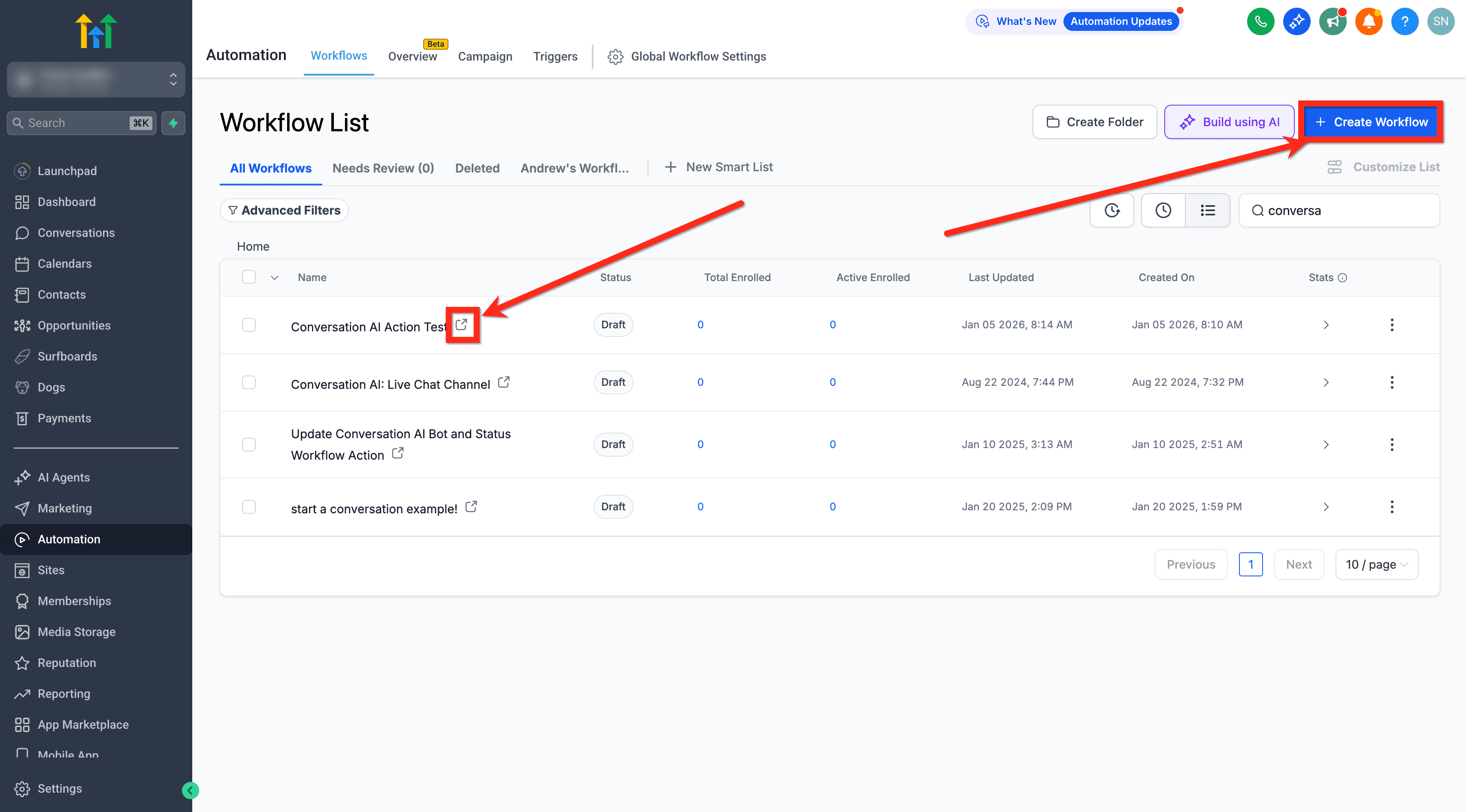 Schermata 2 — Azioni Workflow - Conversation AI