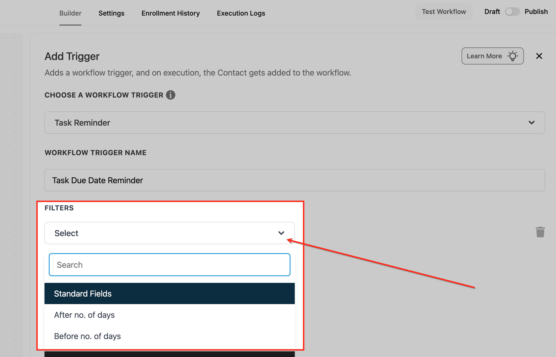 Schermata 5 — Workflow Trigger - Promemoria Task