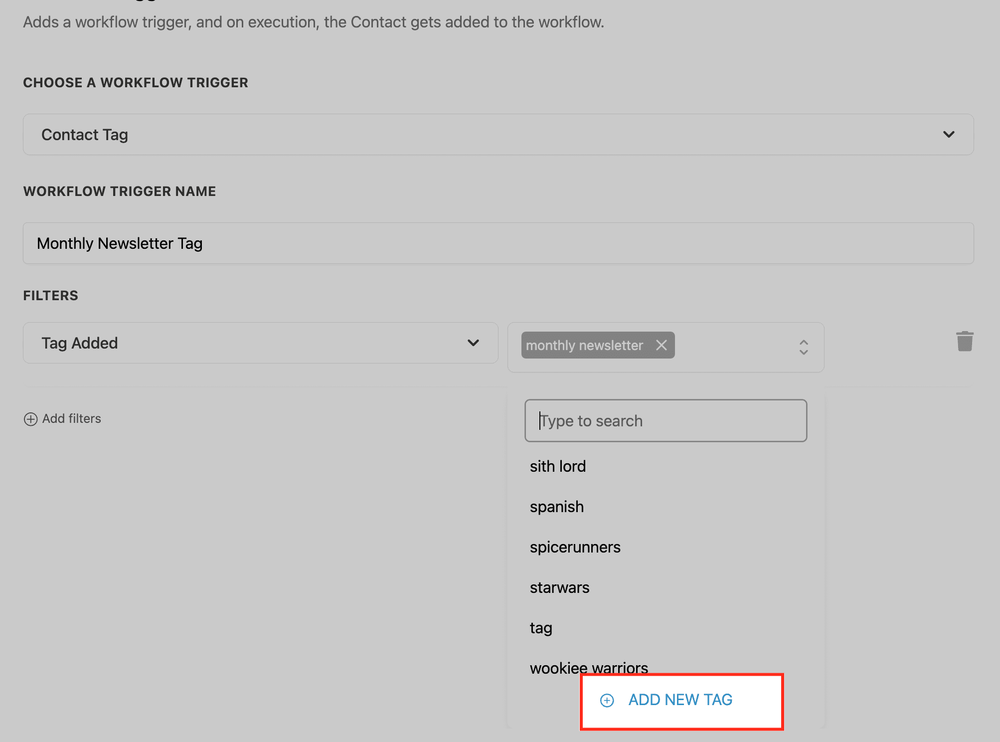 Schermata 7 — Workflow Trigger - Contact Tag