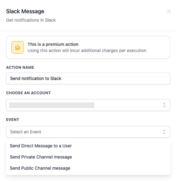 Schermata 1 — Azione Workflow - Messaggio Slack