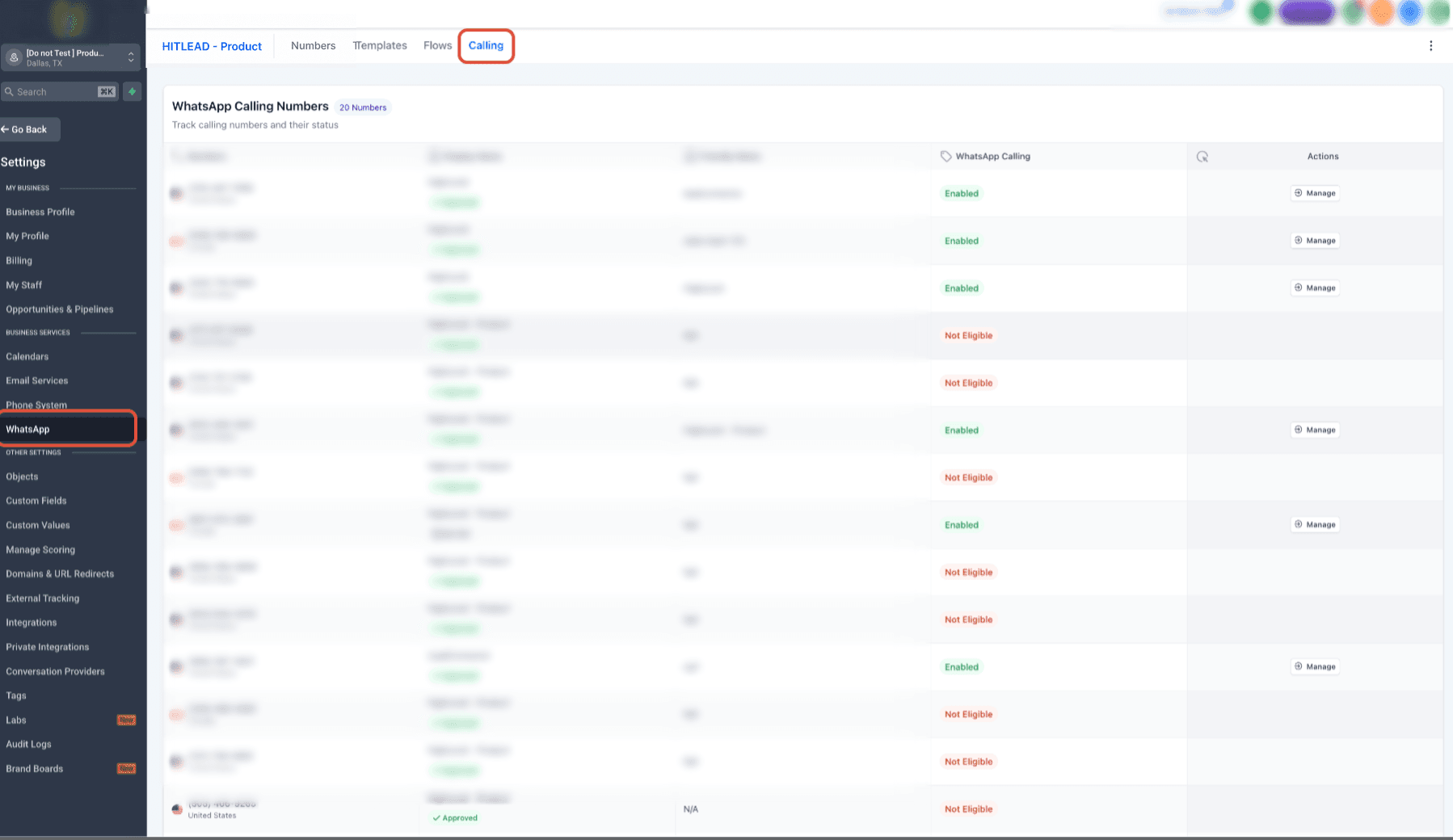 Schermata 1 — Chiamata vocale WhatsApp in HITLEAD