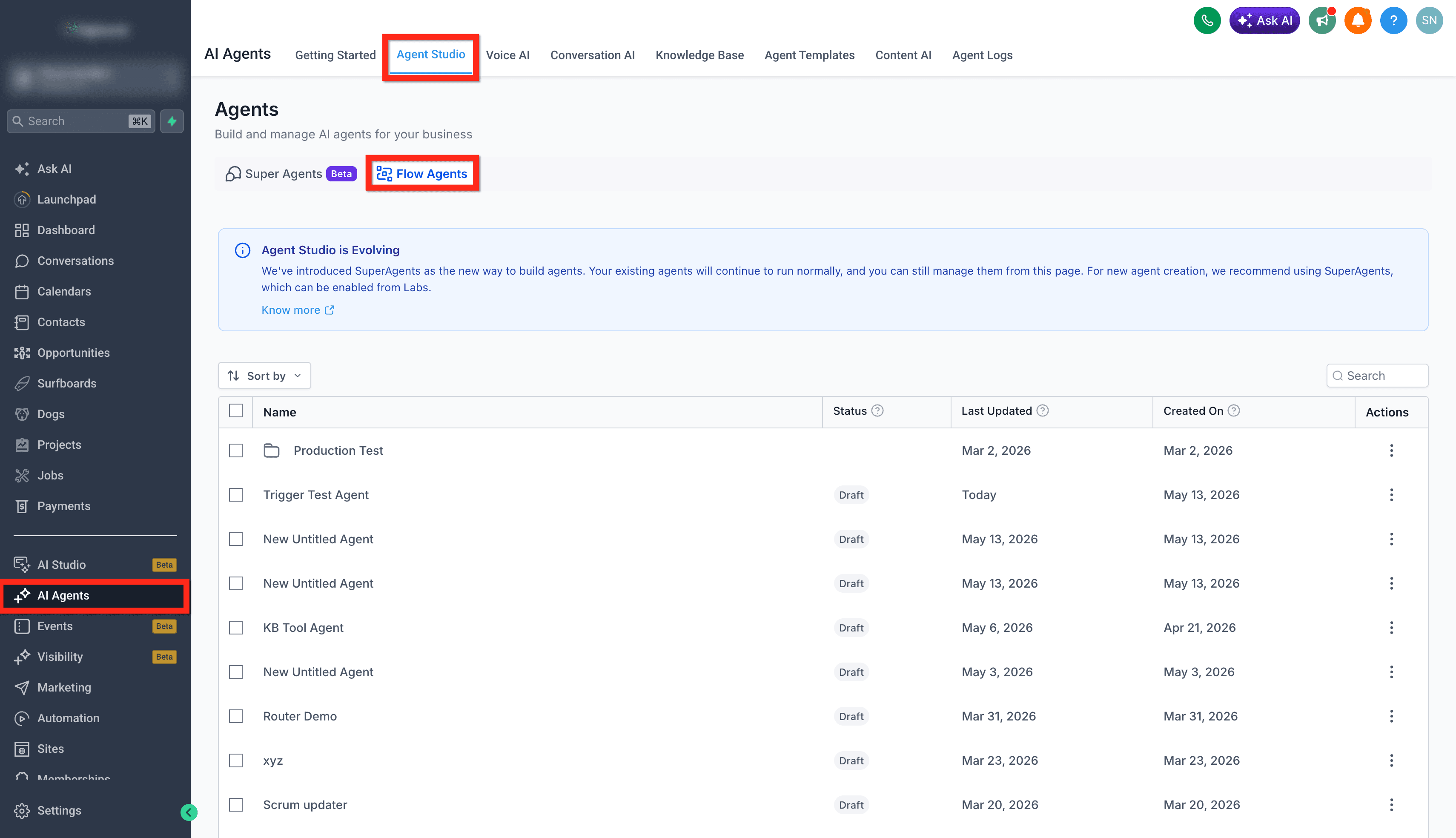 Schermata 1 — Agent Studio - Configurare i Trigger per i Flow Agent