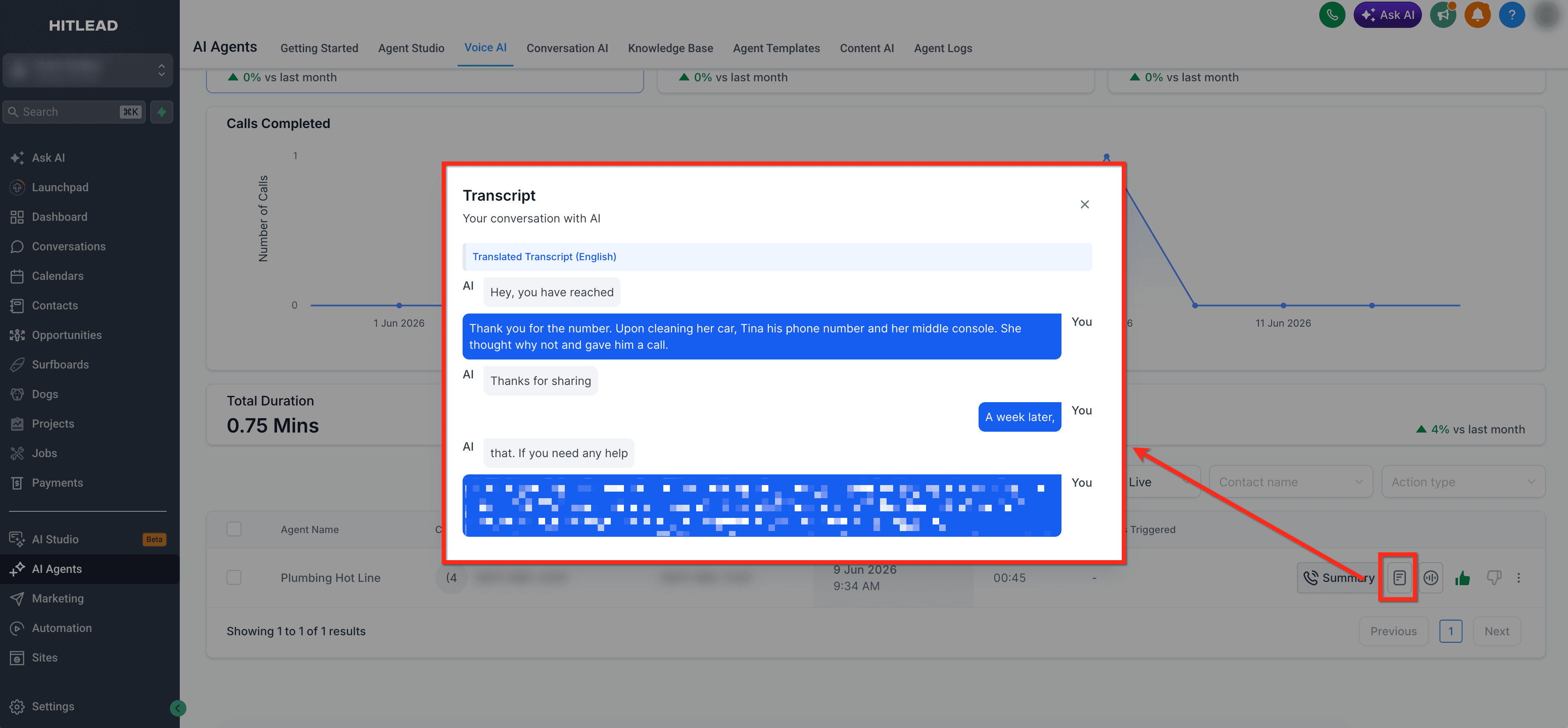 Schermata 6 — Log delle Chiamate per gli Agenti Voice AI