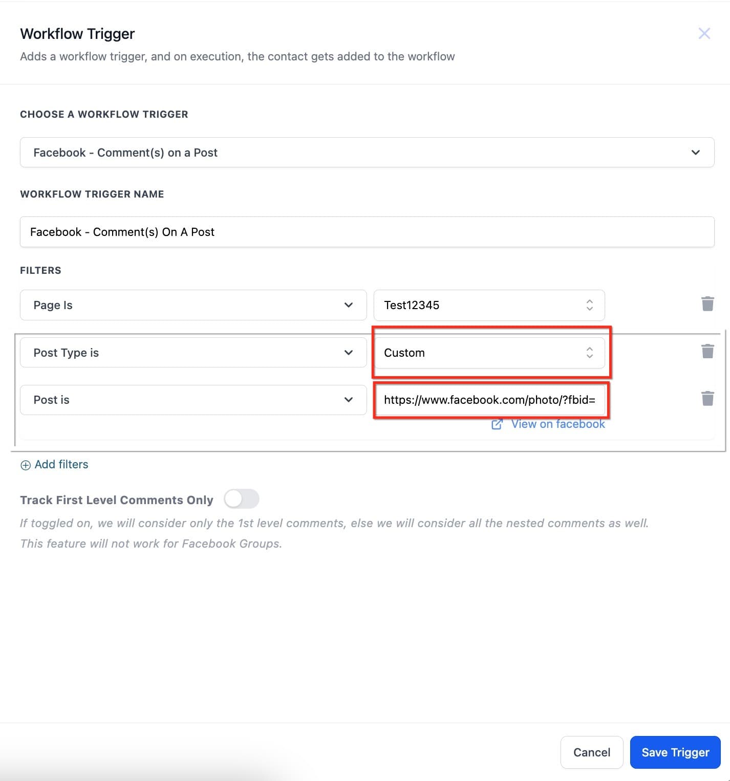Schermata 8 — Workflow Trigger - Commenti Instagram su un Post