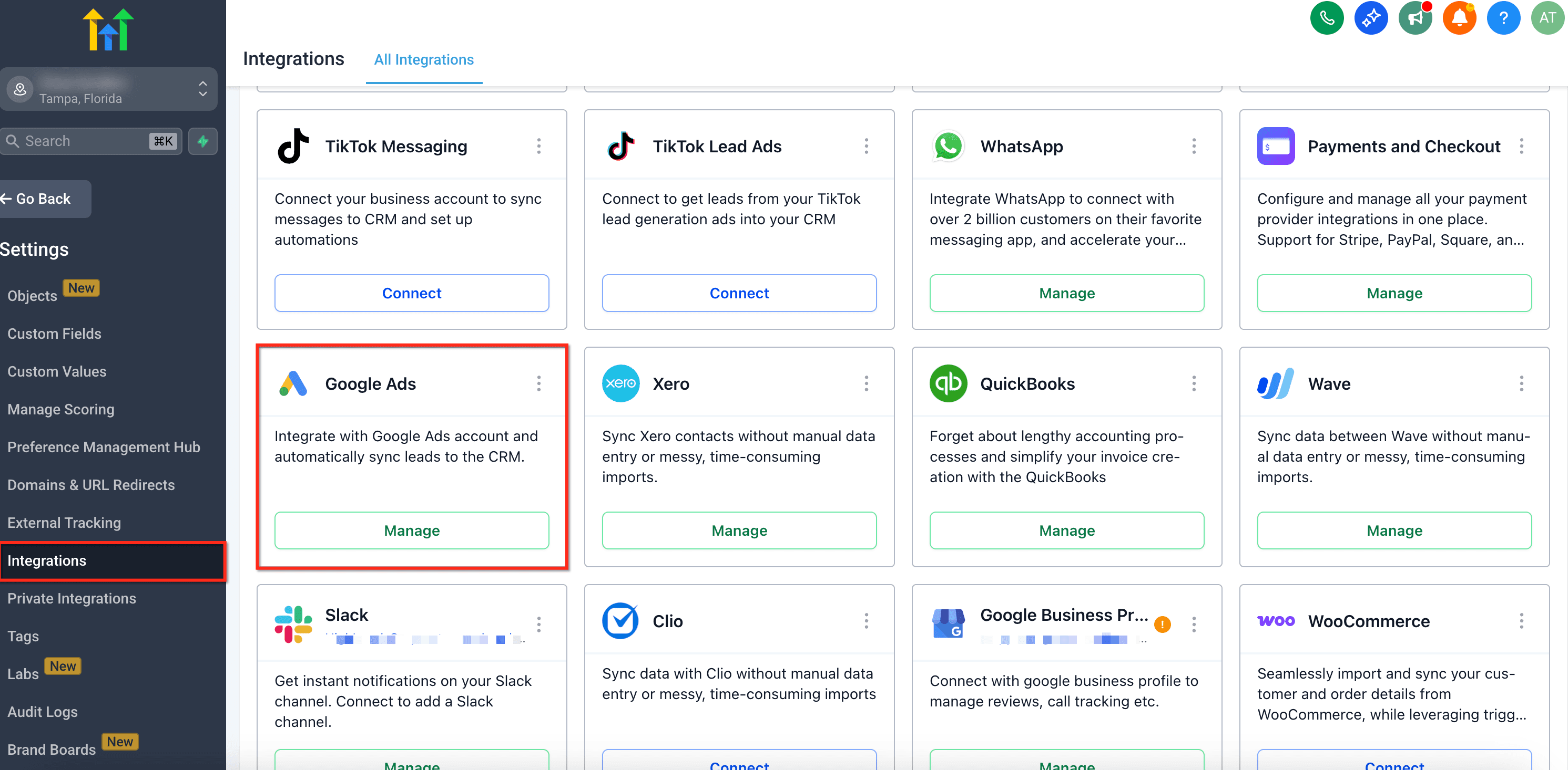 Schermata 1 — Integrazione Google Lead Ads